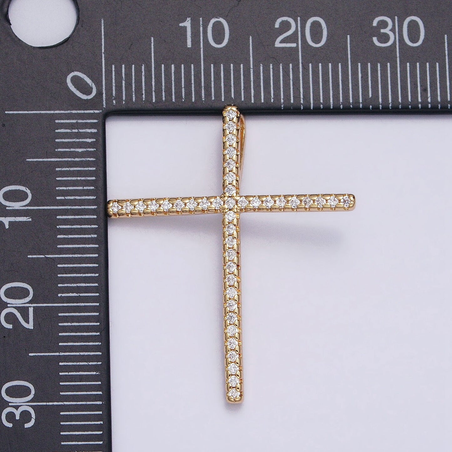 16K Gold Filled 30mm Slim Cross Religious Micro Paved CZ Back Loop Pendant in Gold & Silver | AA373 AA374