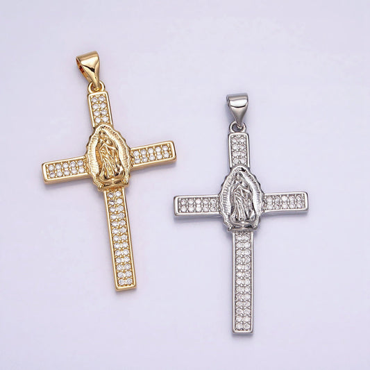 16k Gold Filled Lady Guadalupe Virgin Mary Cross Necklace Pendant Cross Charm Catholic Religious Jewelry Supply