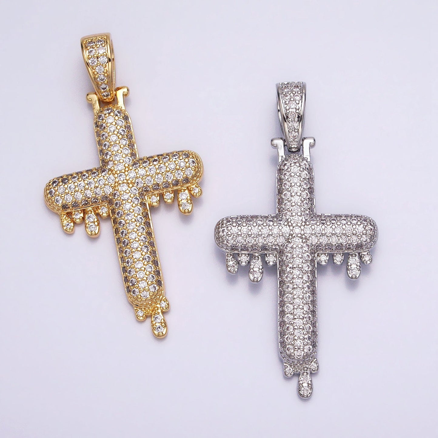 Iced Out Cubic Cross Pendant in 16k Gold Filled Charm for Hip Hop Religious Statement Jewelry AA377 AA378