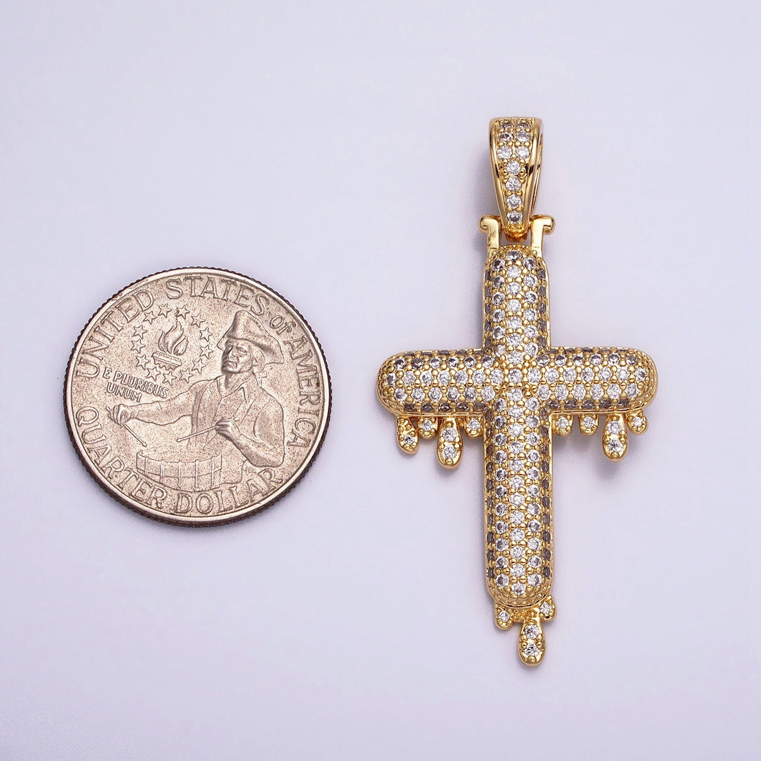 Iced Out Cubic Cross Pendant in 16k Gold Filled Charm for Hip Hop Religious Statement Jewelry AA377 AA378