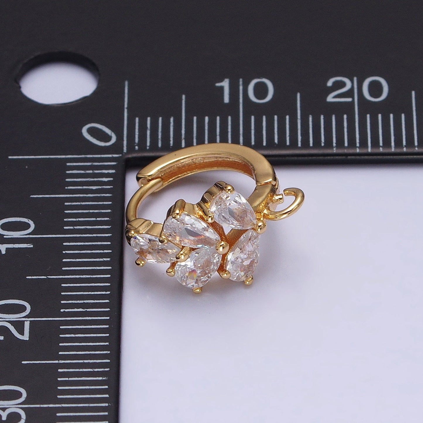 Dainty Gold One touch Huggie Earring w/ open link CZ Olive Leaf Hoop Lead Nickel free Lever back earring making Component Hoop Z292
