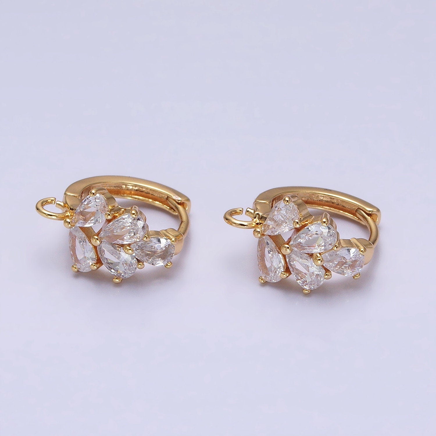 Dainty Gold One touch Huggie Earring w/ open link CZ Olive Leaf Hoop Lead Nickel free Lever back earring making Component Hoop Z292