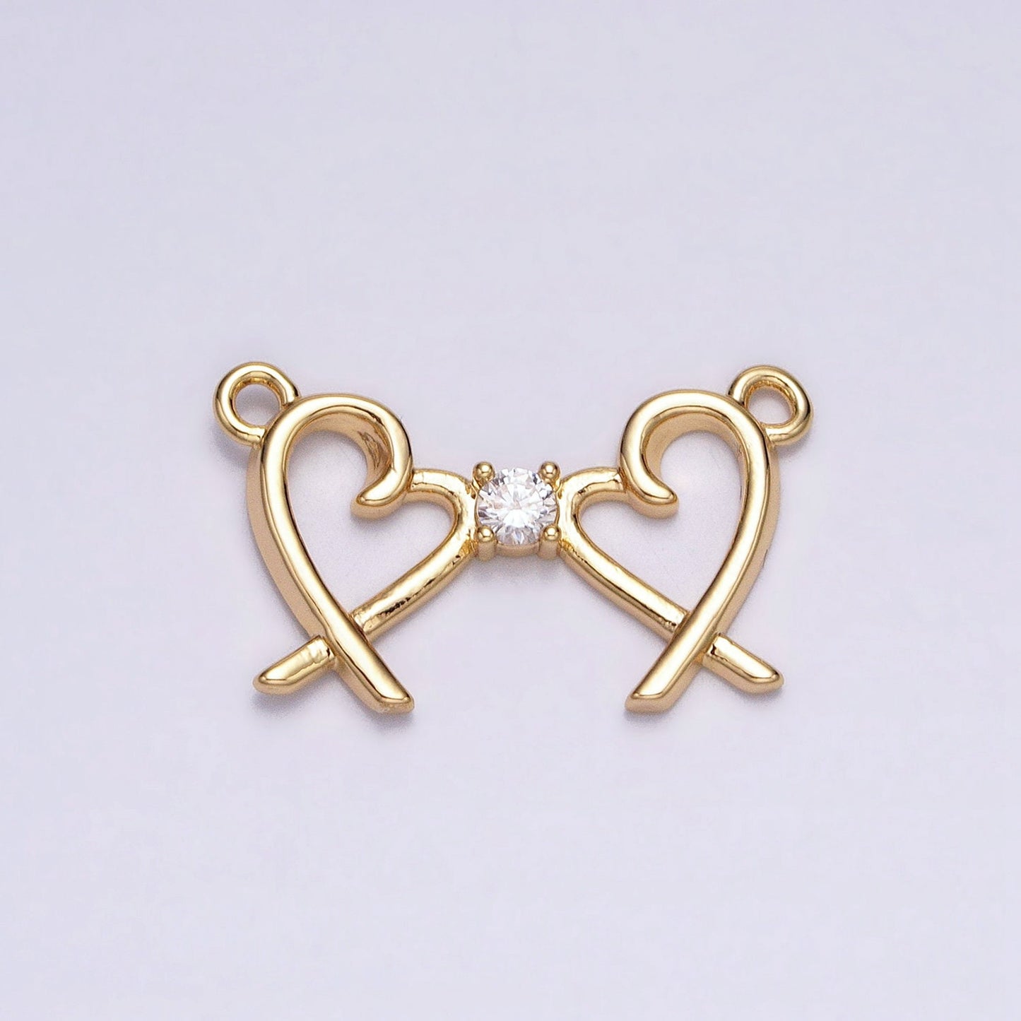 16K Gold Filled Clear CZ Double Heart Connector in Gold & Silver For Mommy and Me Jewelry Inspired Necklace Bracelet | Y-870