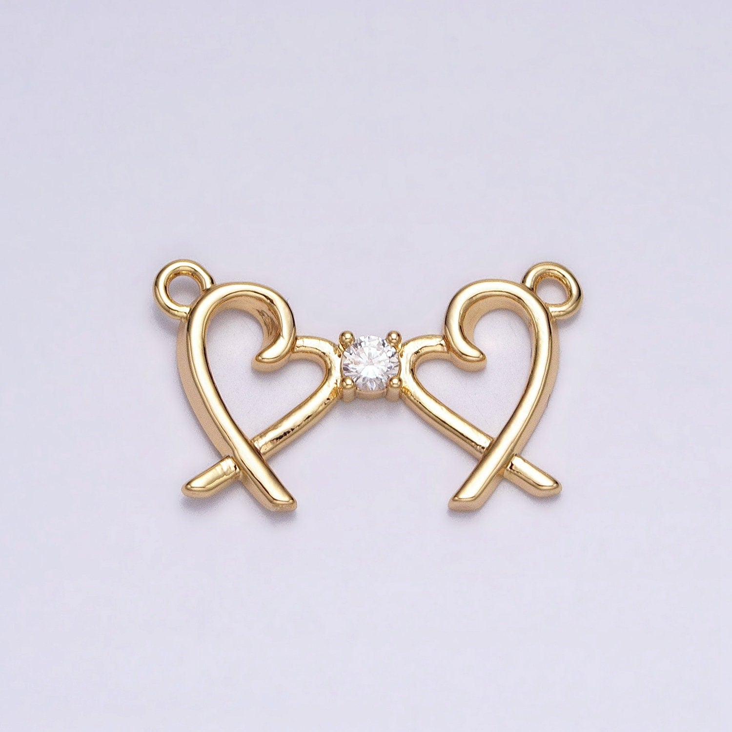16K Gold Filled Clear CZ Double Heart Connector in Gold & Silver For Mommy and Me Jewelry Inspired Necklace Bracelet | Y-870