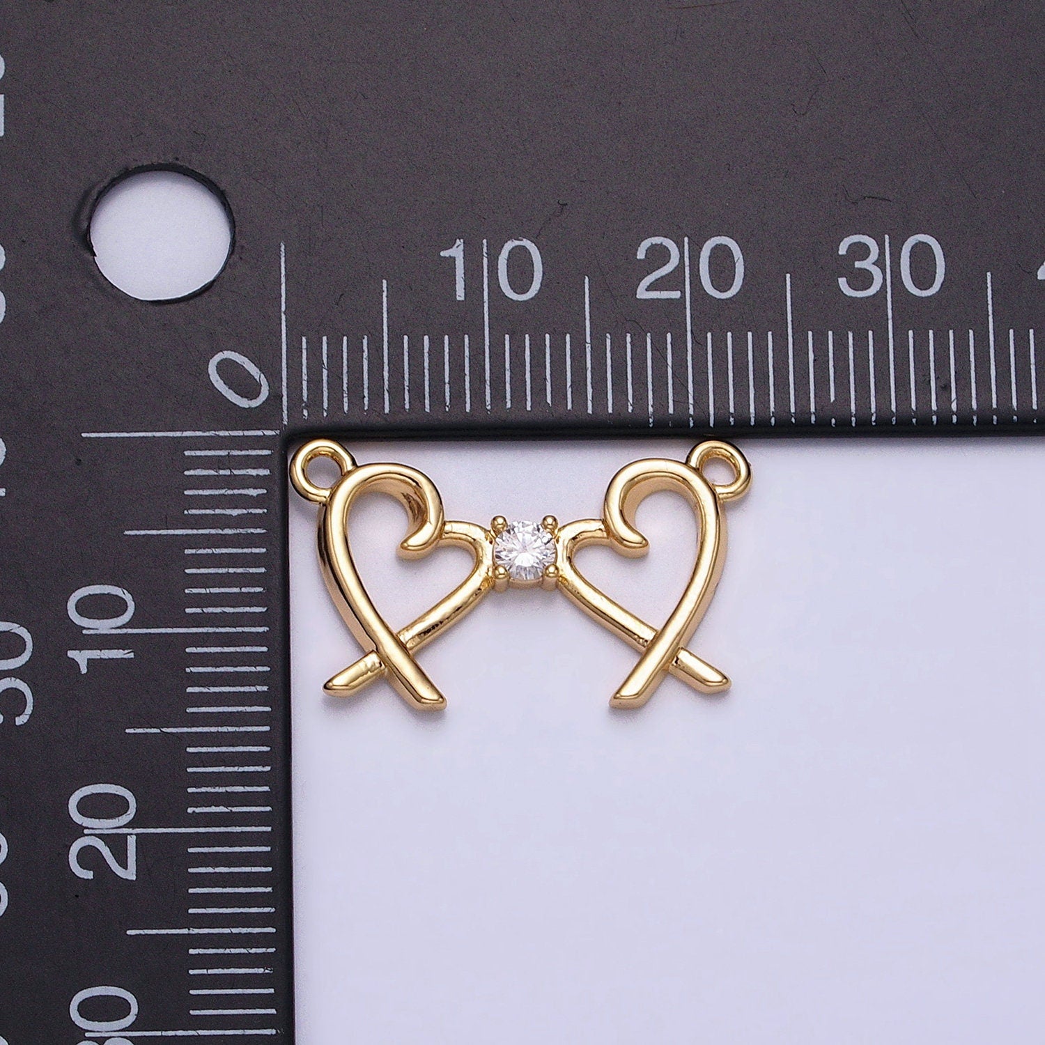 16K Gold Filled Clear CZ Double Heart Connector in Gold & Silver For Mommy and Me Jewelry Inspired Necklace Bracelet | Y-870