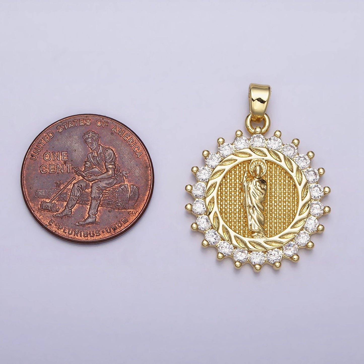 16K Gold Filled CZ Saint Jude Cubic Charm Saint of Hope Medallion Rosary Charm Religious Jewelry AA477
