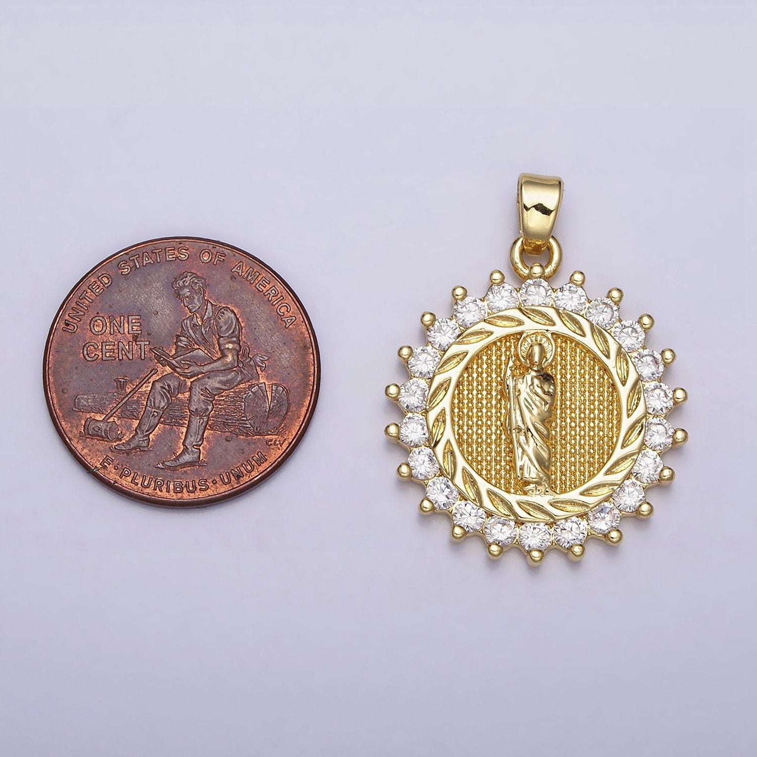 16K Gold Filled CZ Saint Jude Cubic Charm Saint of Hope Medallion Rosary Charm Religious Jewelry AA477