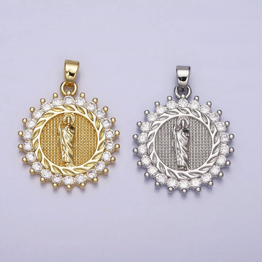 16K Gold Filled CZ Saint Jude Cubic Charm Saint of Hope Medallion Rosary Charm Religious Jewelry AA477