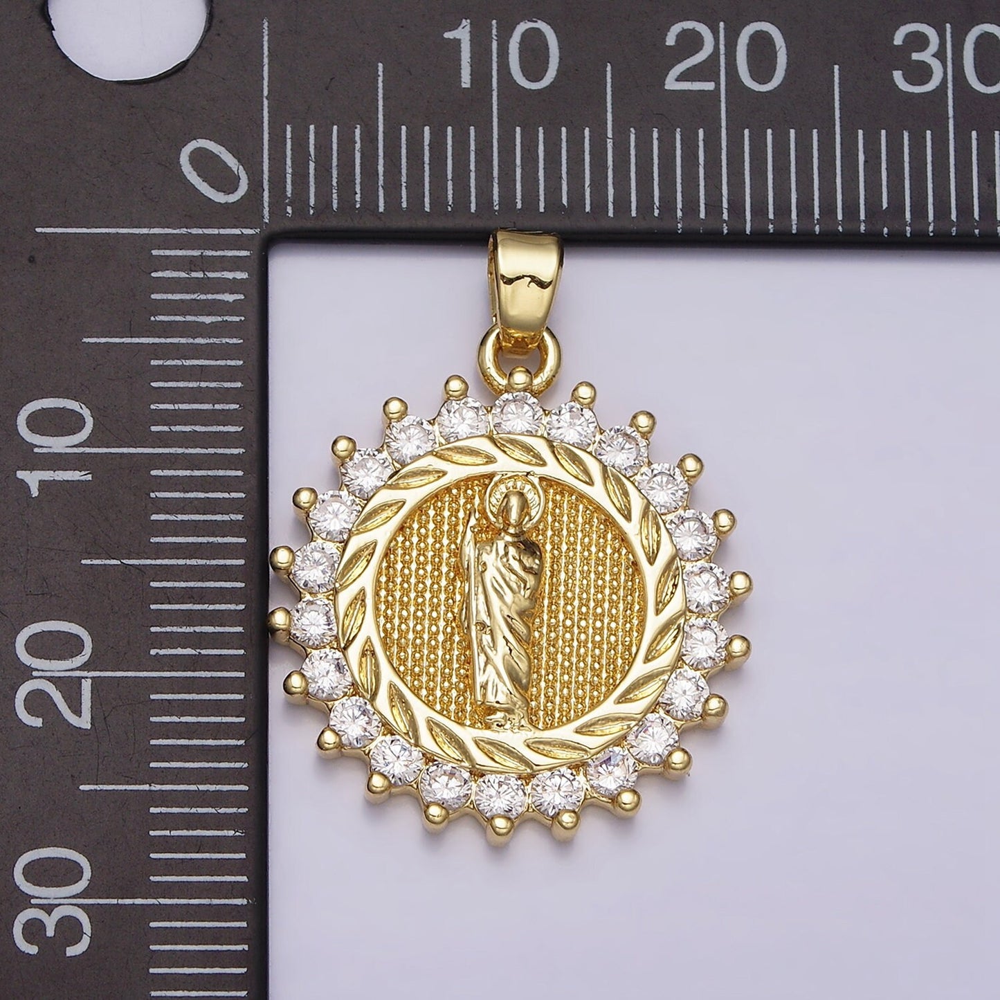 16K Gold Filled CZ Saint Jude Cubic Charm Saint of Hope Medallion Rosary Charm Religious Jewelry AA477