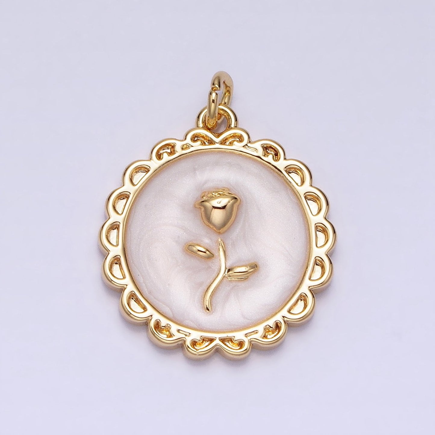 1Pc Gold Flower Star Rose Charms Blue, White, Pink Enamel Floral charm Decorative Round Disc Charm Medallion for Necklace Bracelet AC643