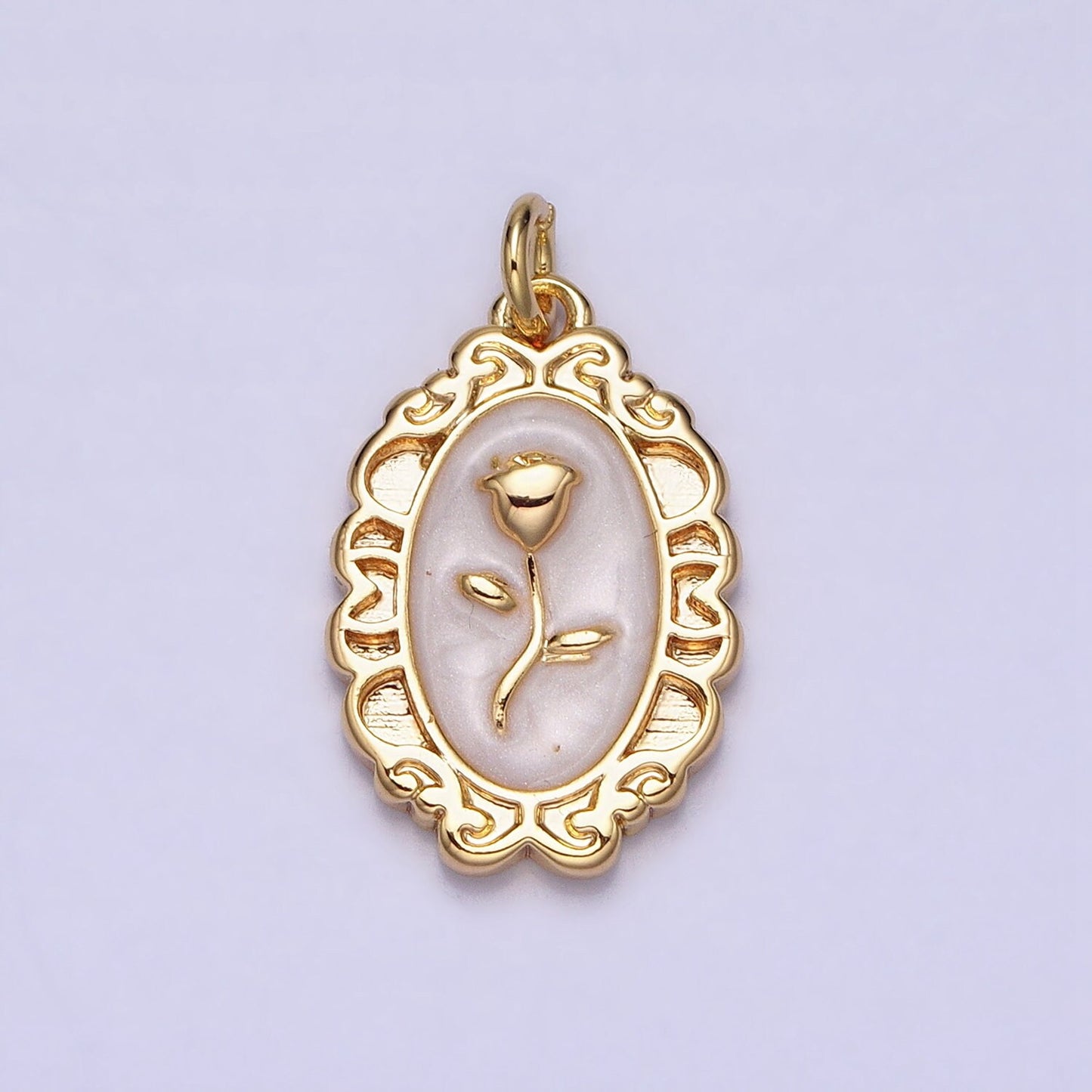 1Pc Gold Flower Rose Charms Blue, White, Pink Enamel Floral charm Decorative Oval Mirror Charm Medallion for Necklace Bracelet AC649