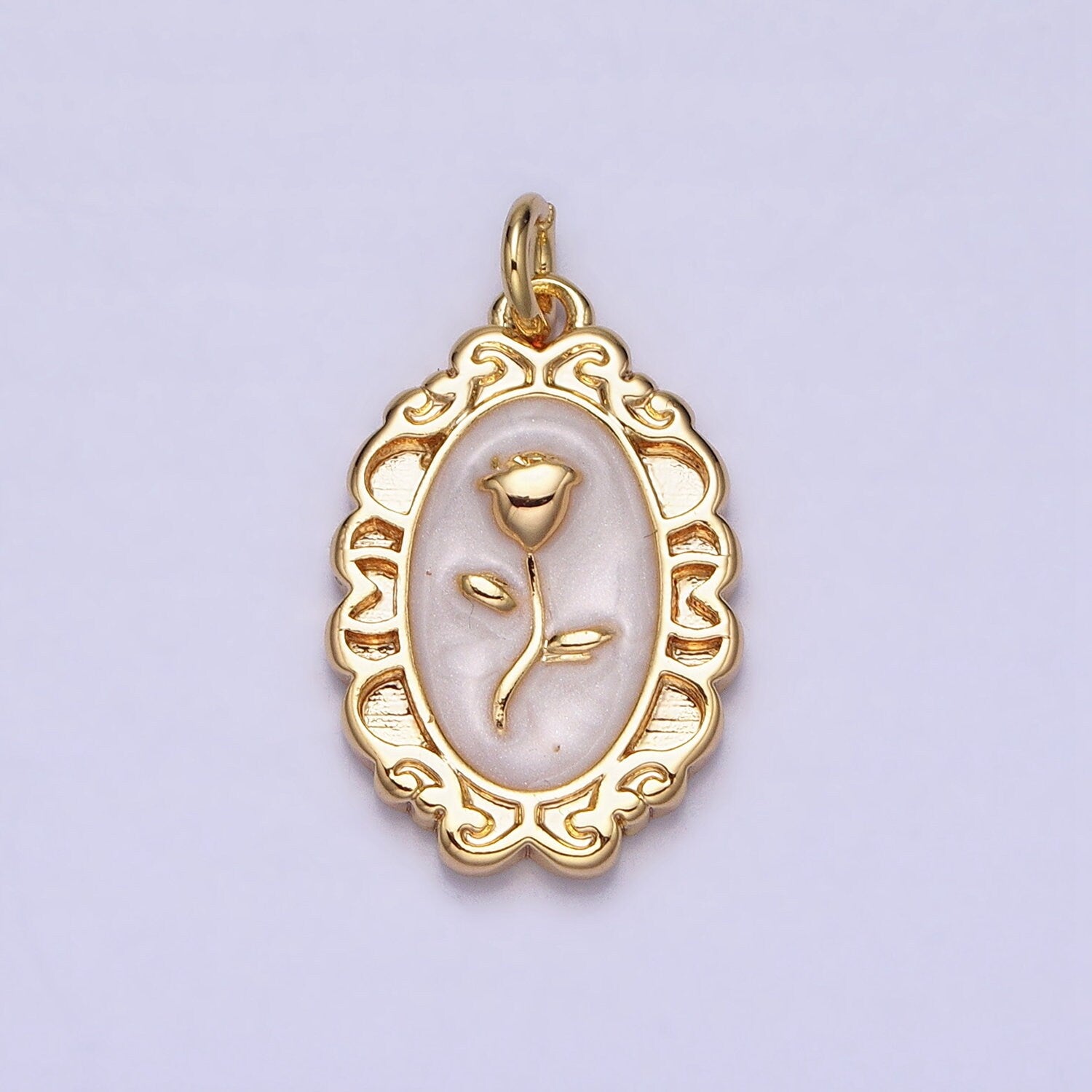 1Pc Gold Flower Rose Charms Blue, White, Pink Enamel Floral charm Decorative Oval Mirror Charm Medallion for Necklace Bracelet AC649