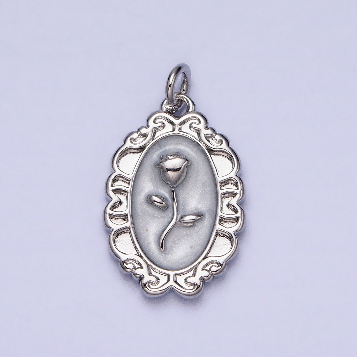 1Pc Gold Flower Rose Charms Blue, White, Pink Enamel Floral charm Decorative Oval Mirror Charm Medallion for Necklace Bracelet AC649