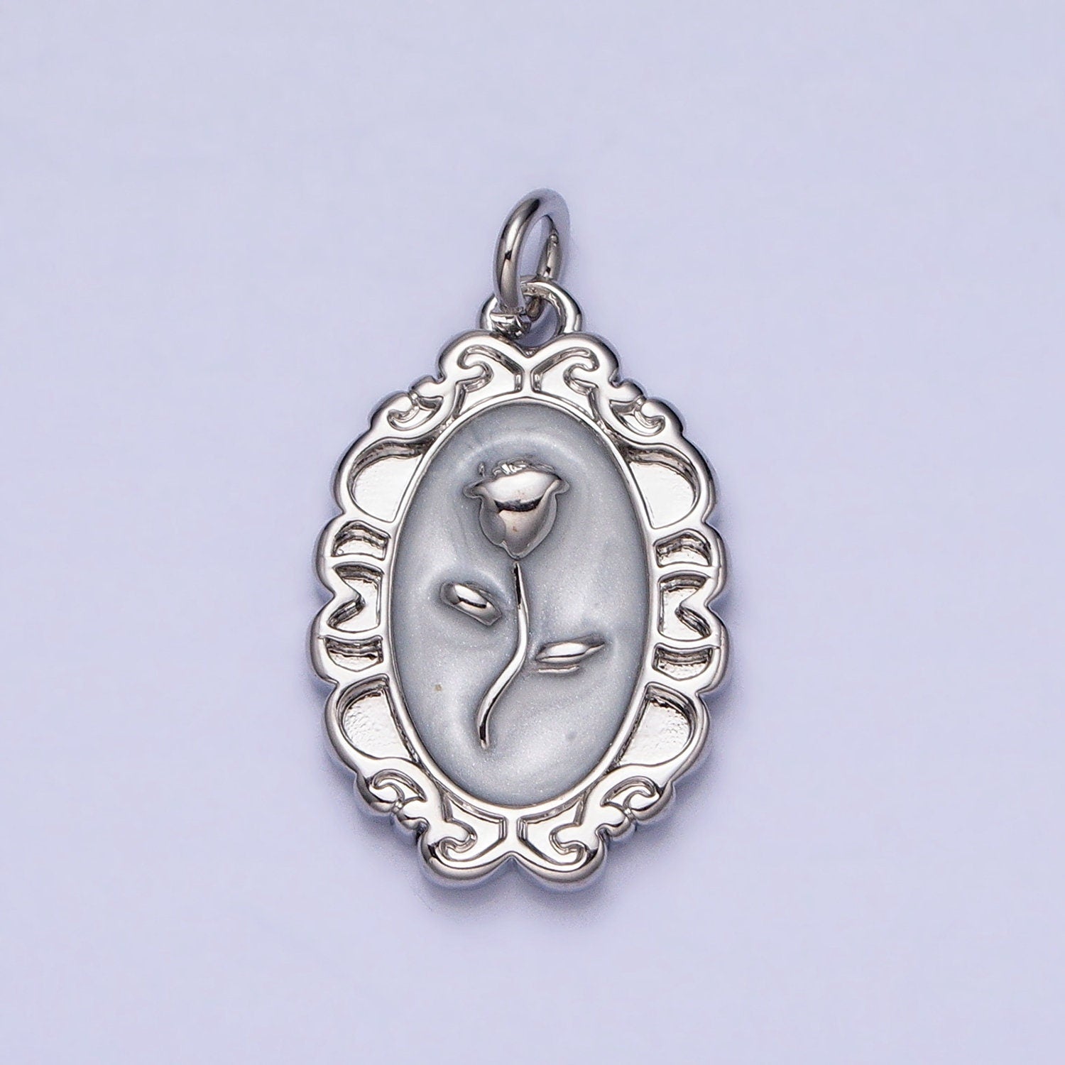 1Pc Gold Flower Rose Charms Blue, White, Pink Enamel Floral charm Decorative Oval Mirror Charm Medallion for Necklace Bracelet AC649