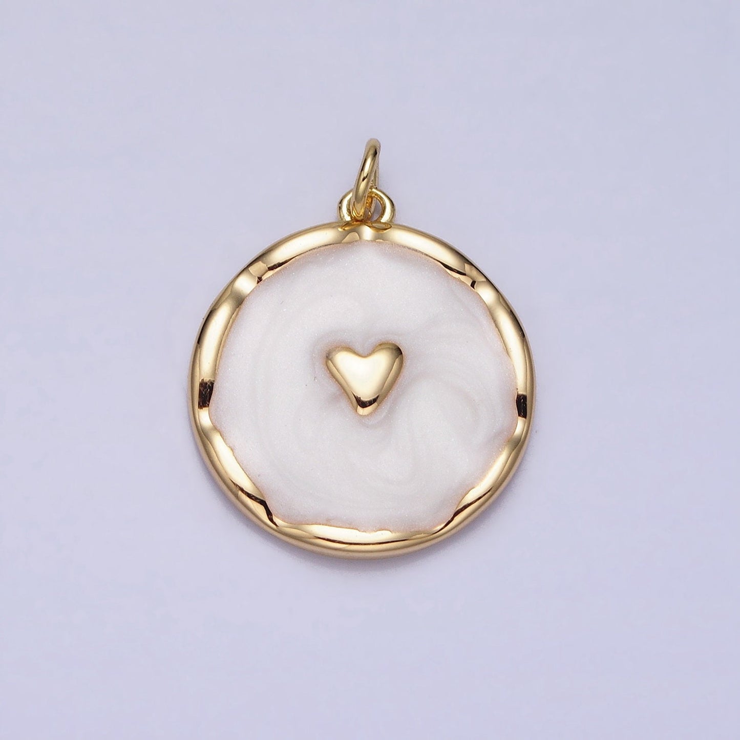 1Pc Gold Heart Charms Blue, White, Pink Enamel Love charm Decorative Round Disc Charm Medallion for Necklace Bracelet AC633