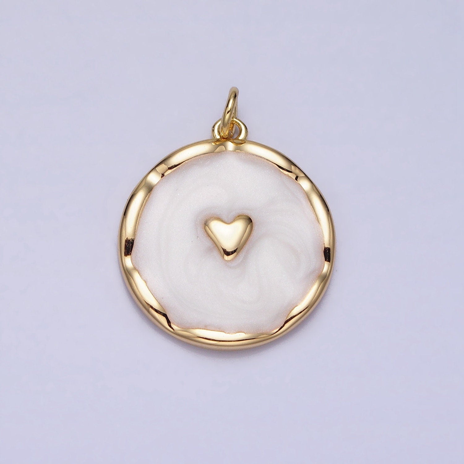 1Pc Gold Heart Charms Blue, White, Pink Enamel Love charm Decorative Round Disc Charm Medallion for Necklace Bracelet AC633