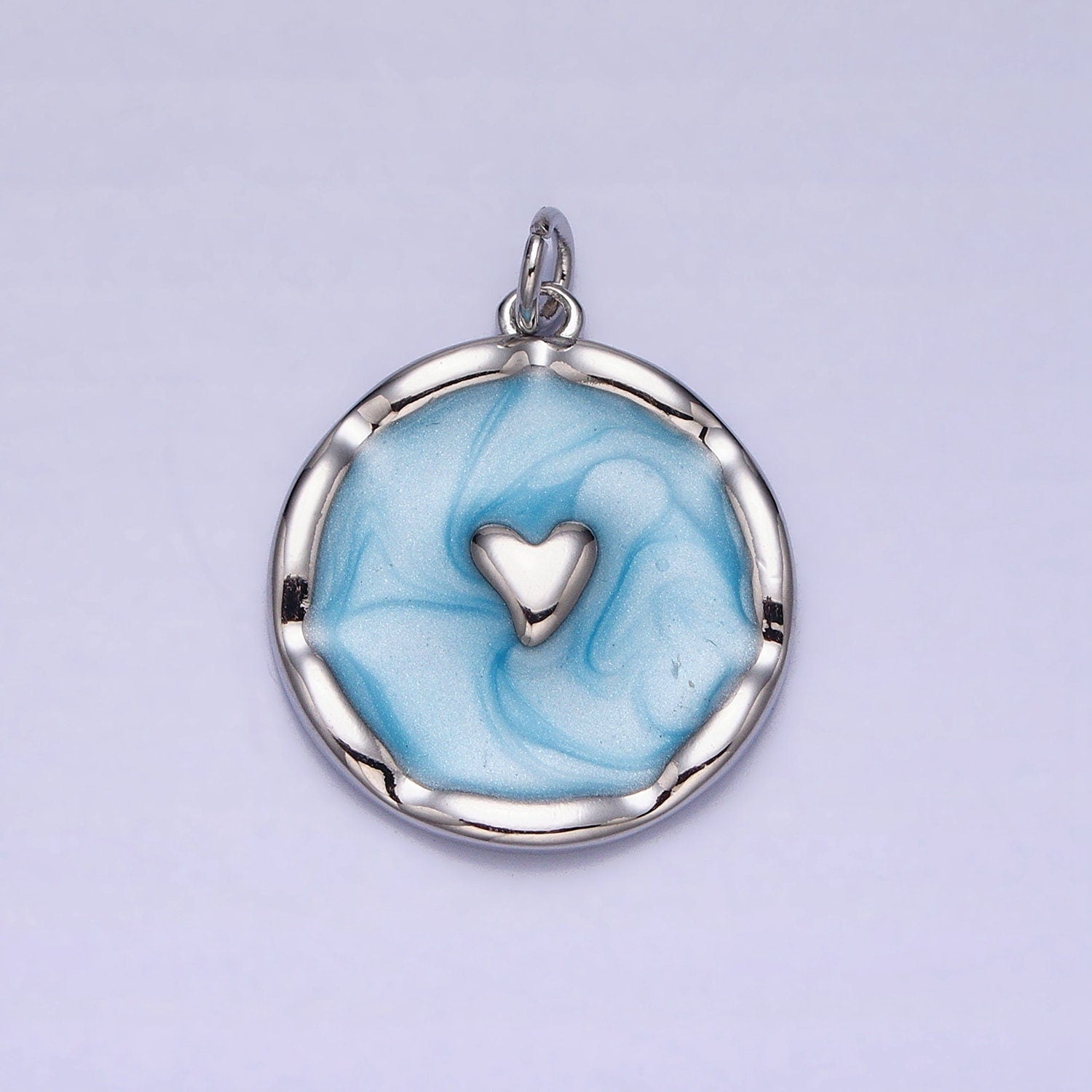 1Pc Gold Heart Charms Blue, White, Pink Enamel Love charm Decorative Round Disc Charm Medallion for Necklace Bracelet AC633