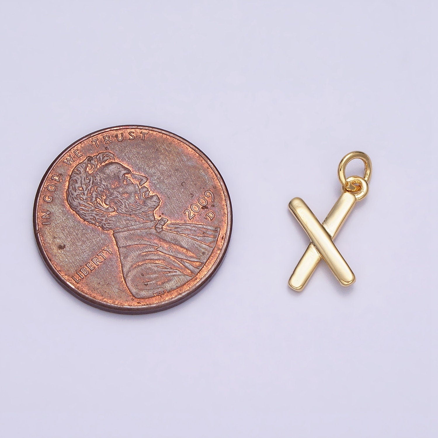 16K Gold Filled Mini "X" Initial Crossed Stick Geometric Minimalist Add-On Charm | AC1151