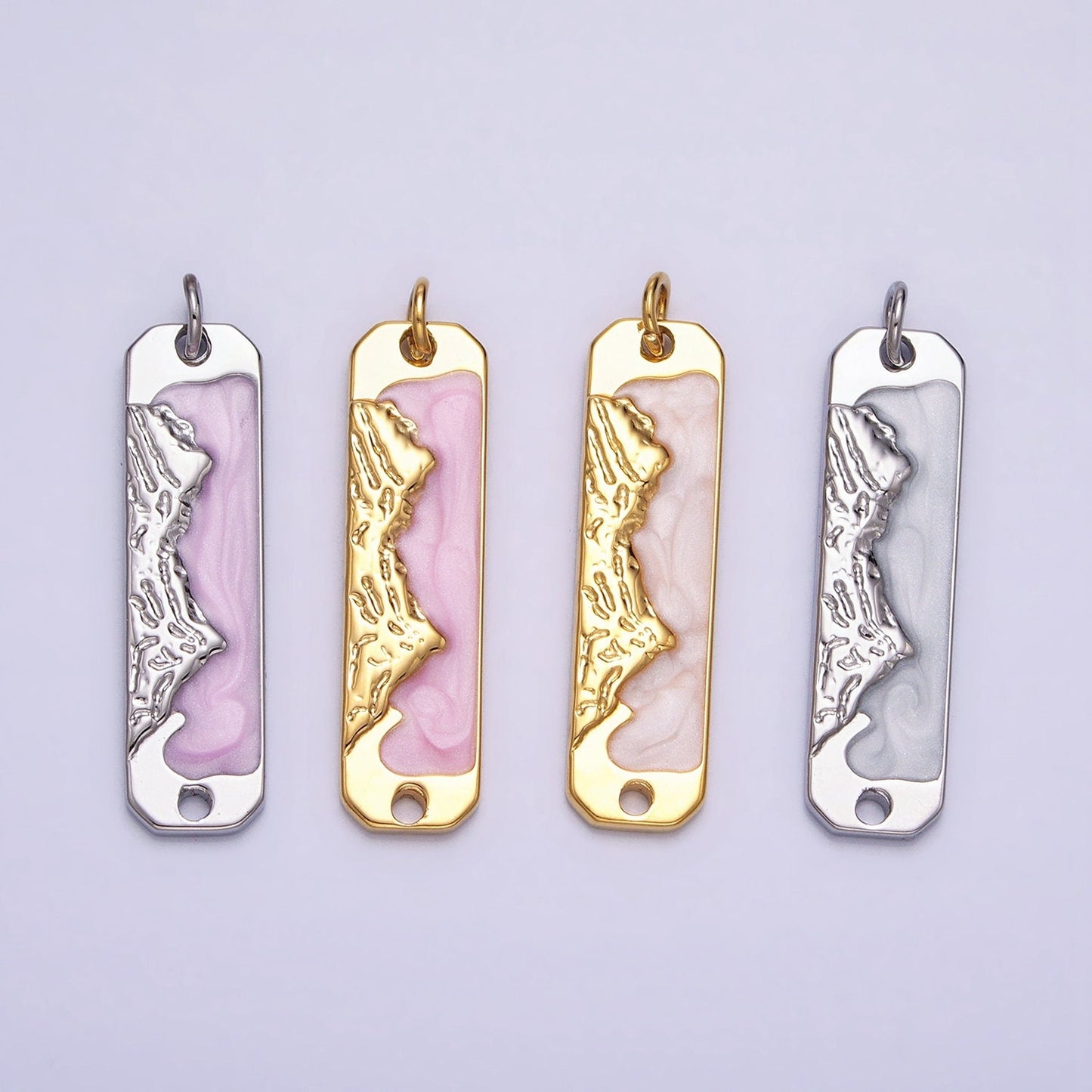 Pink Enamel Long Bar Mountain Charm Silver Gold Mountain Range Peaks Hill Earth Day Necklace Pendant AC569 AC570 AC571 AC572