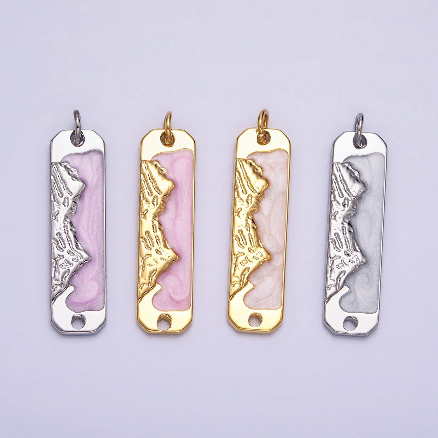 Pink Enamel Long Bar Mountain Charm Silver Gold Mountain Range Peaks Hill Earth Day Necklace Pendant AC569 AC570 AC571 AC572