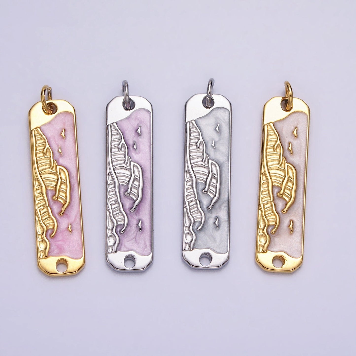 Pink Enamel Long Ocean Wave Charm Silver Gold Beach Water Earth Day Necklace Pendant AC573 AC574