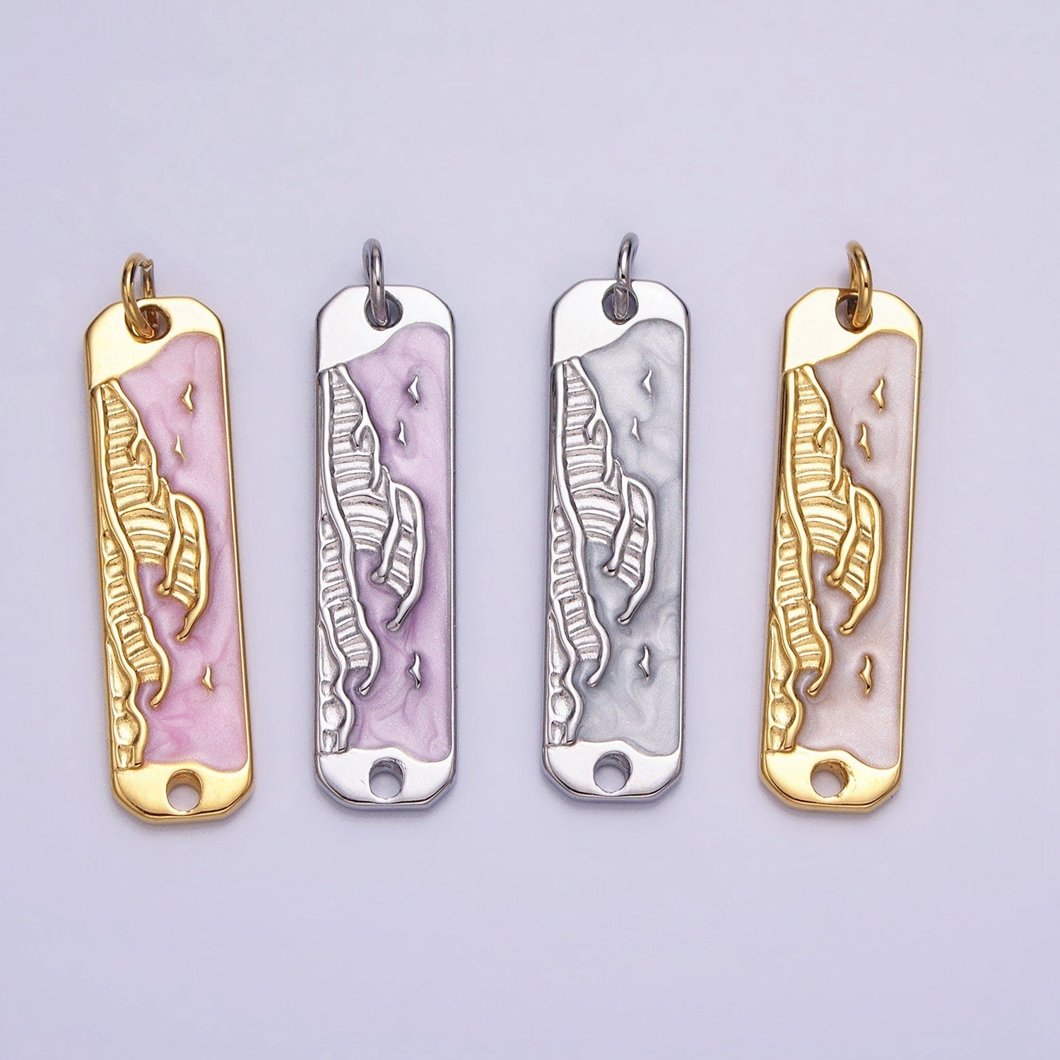 Pink Enamel Long Ocean Wave Charm Silver Gold Beach Water Earth Day Necklace Pendant AC573 AC574