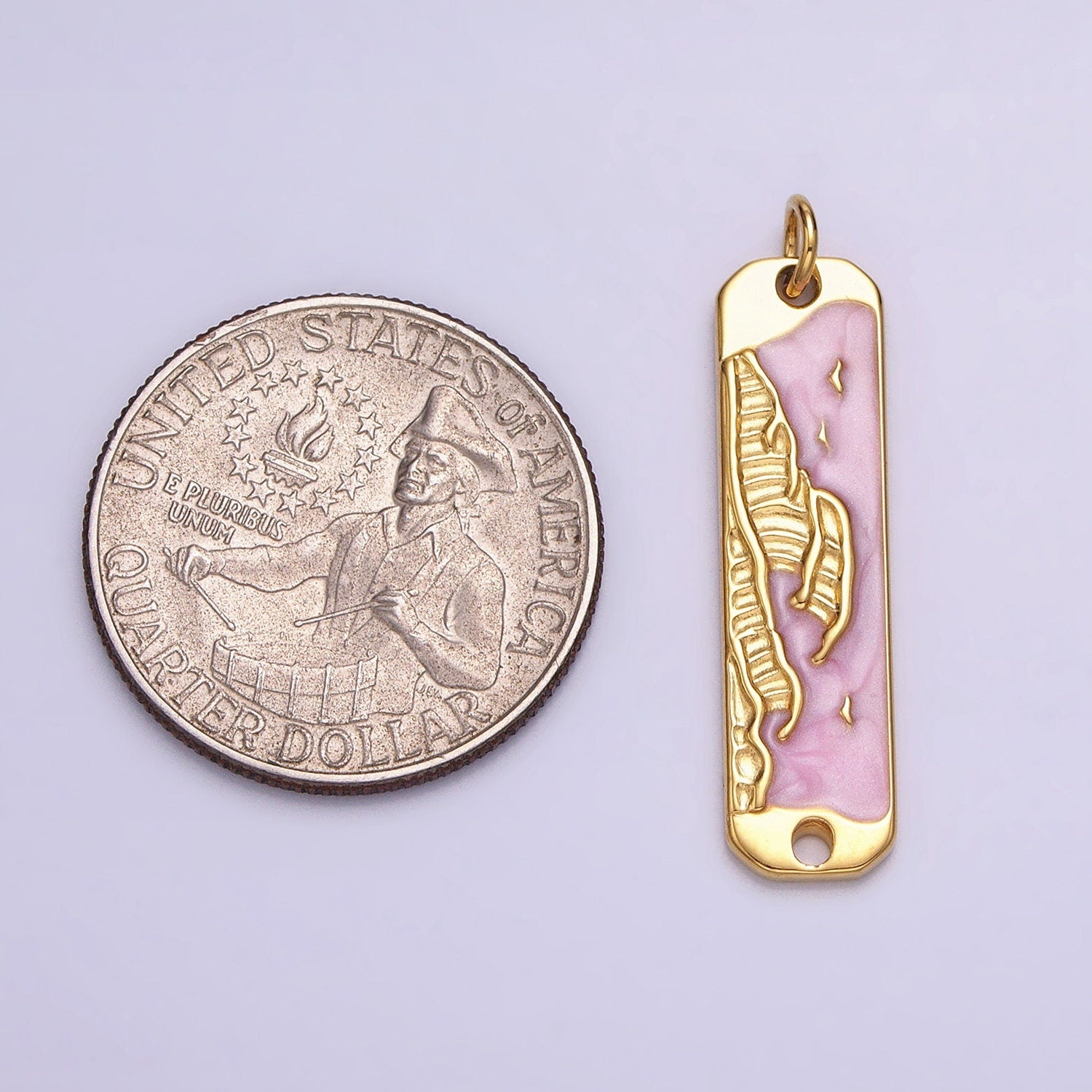 Pink Enamel Long Ocean Wave Charm Silver Gold Beach Water Earth Day Necklace Pendant AC573 AC574
