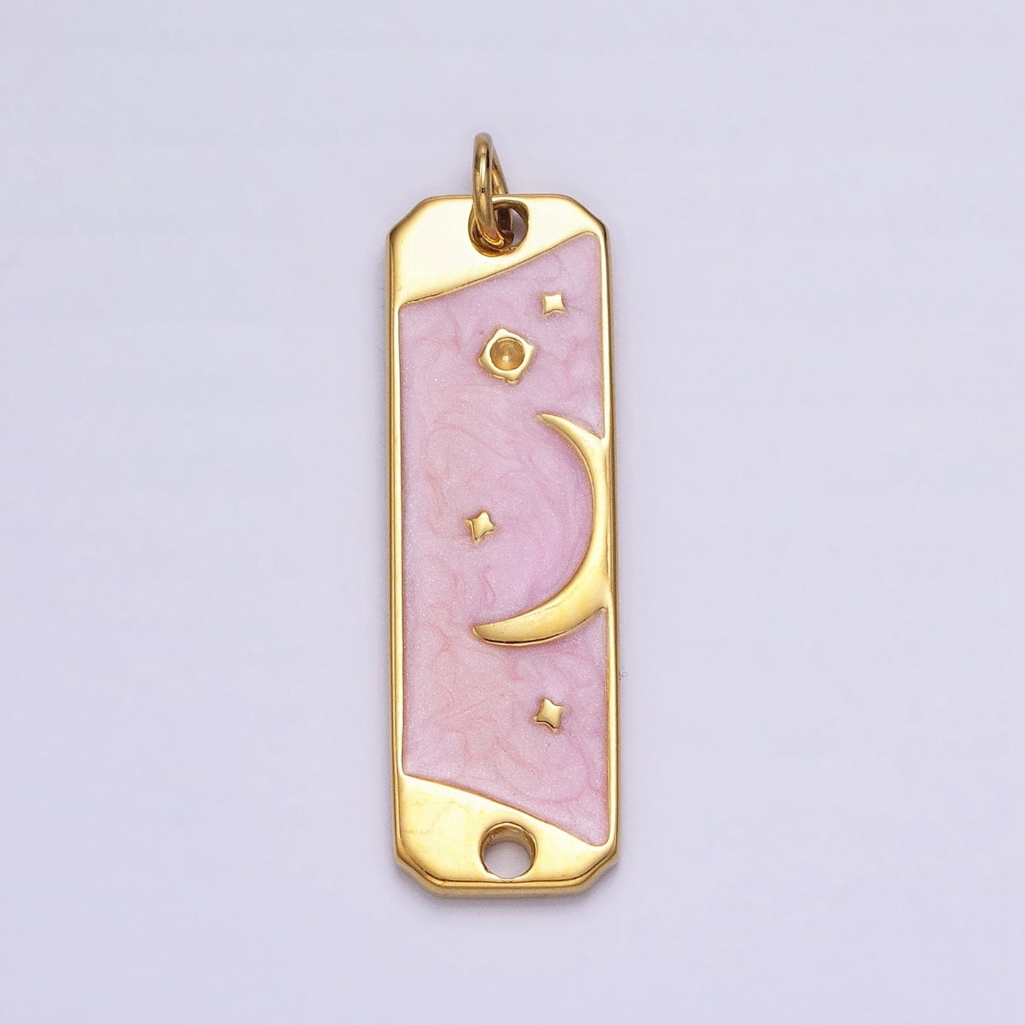 Pink Enamel Long Moon Sky Charm Silver Gold Star Galaxy Earth Day Necklace Pendant AC577 AC578