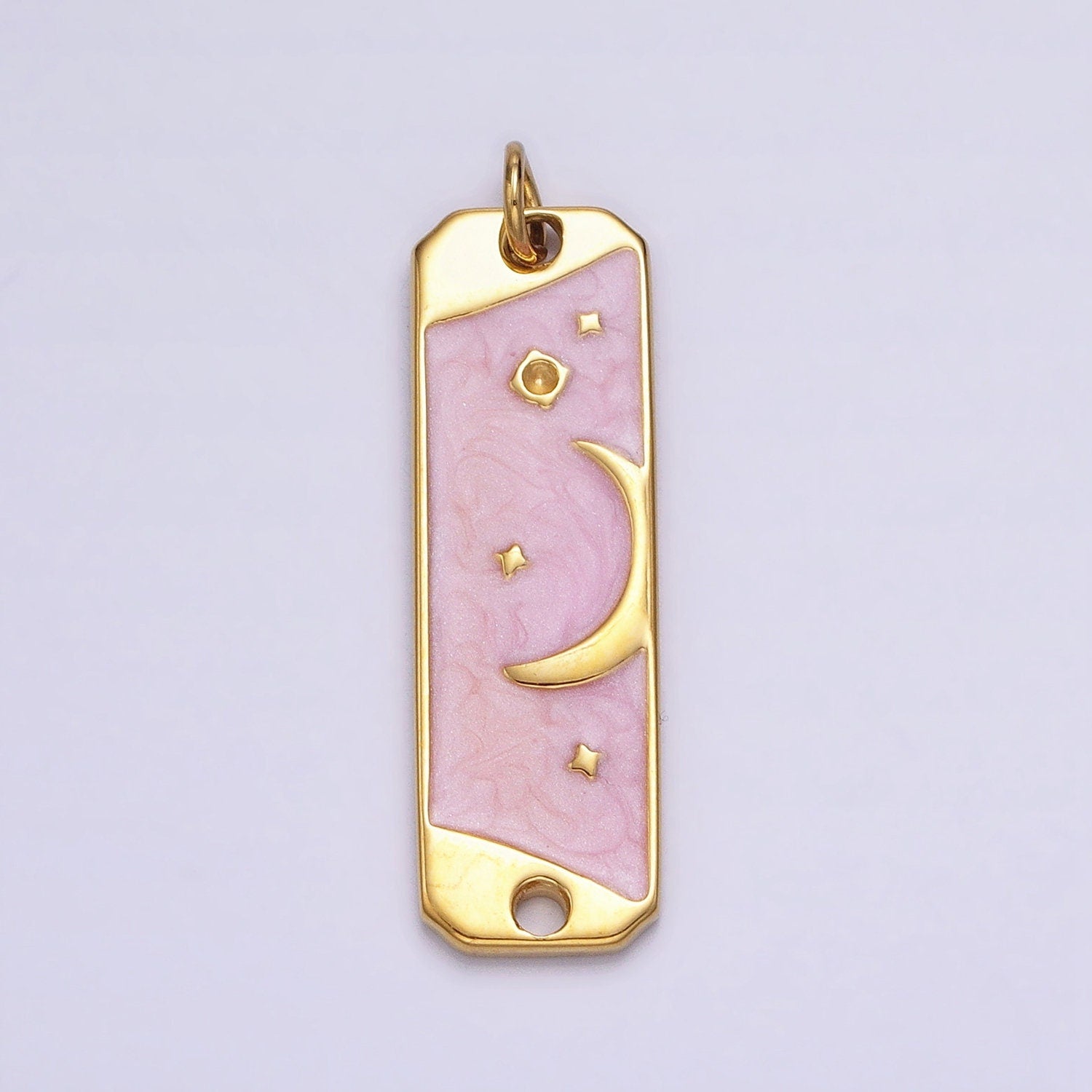 Pink Enamel Long Moon Sky Charm Silver Gold Star Galaxy Earth Day Necklace Pendant AC577 AC578
