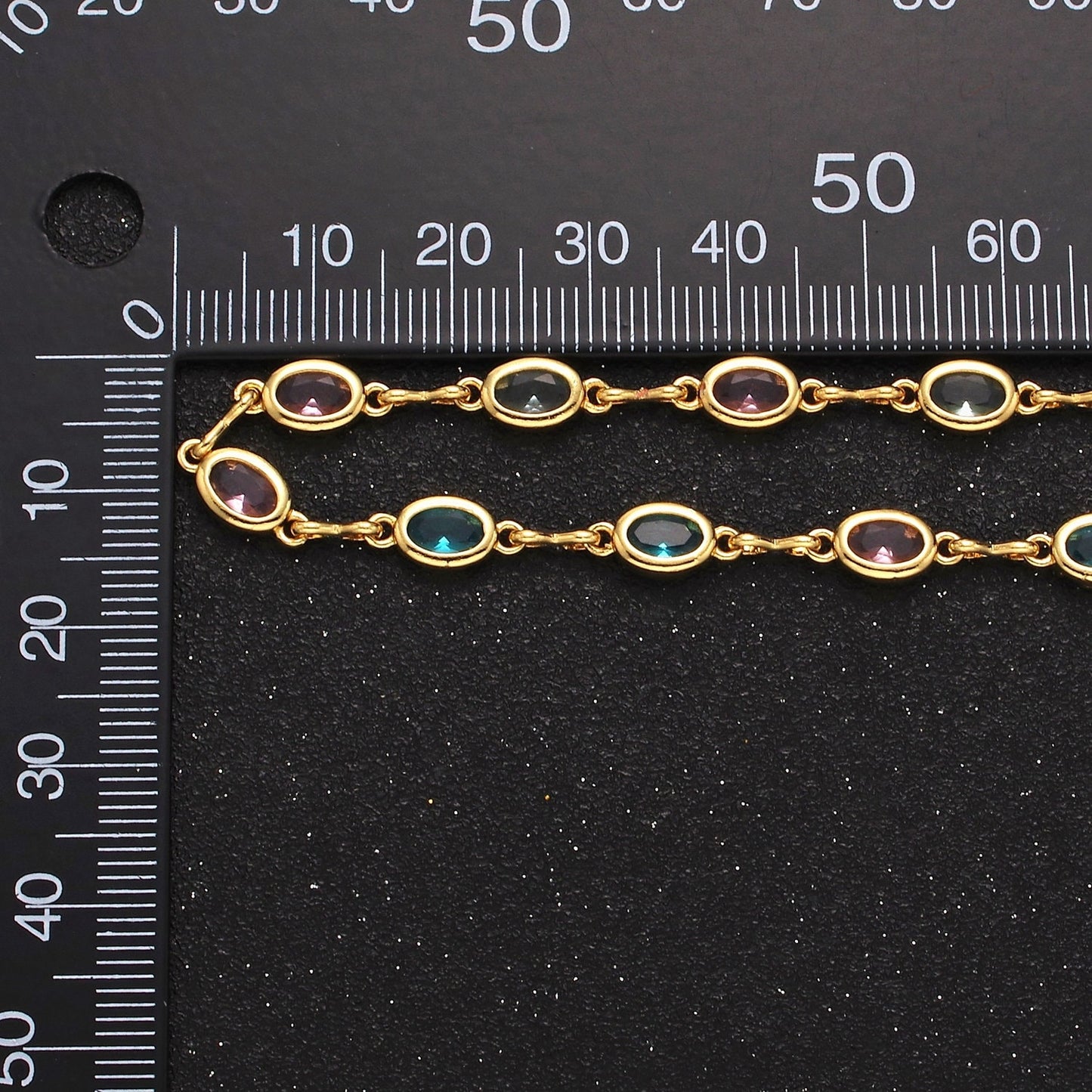 14K Gold Filled 5.3mm Multicolor Oval Bezel Cut CZ Figure Eight Link Designed Unfinished Chain by Yard For Jewelry Making | ROLL-1361