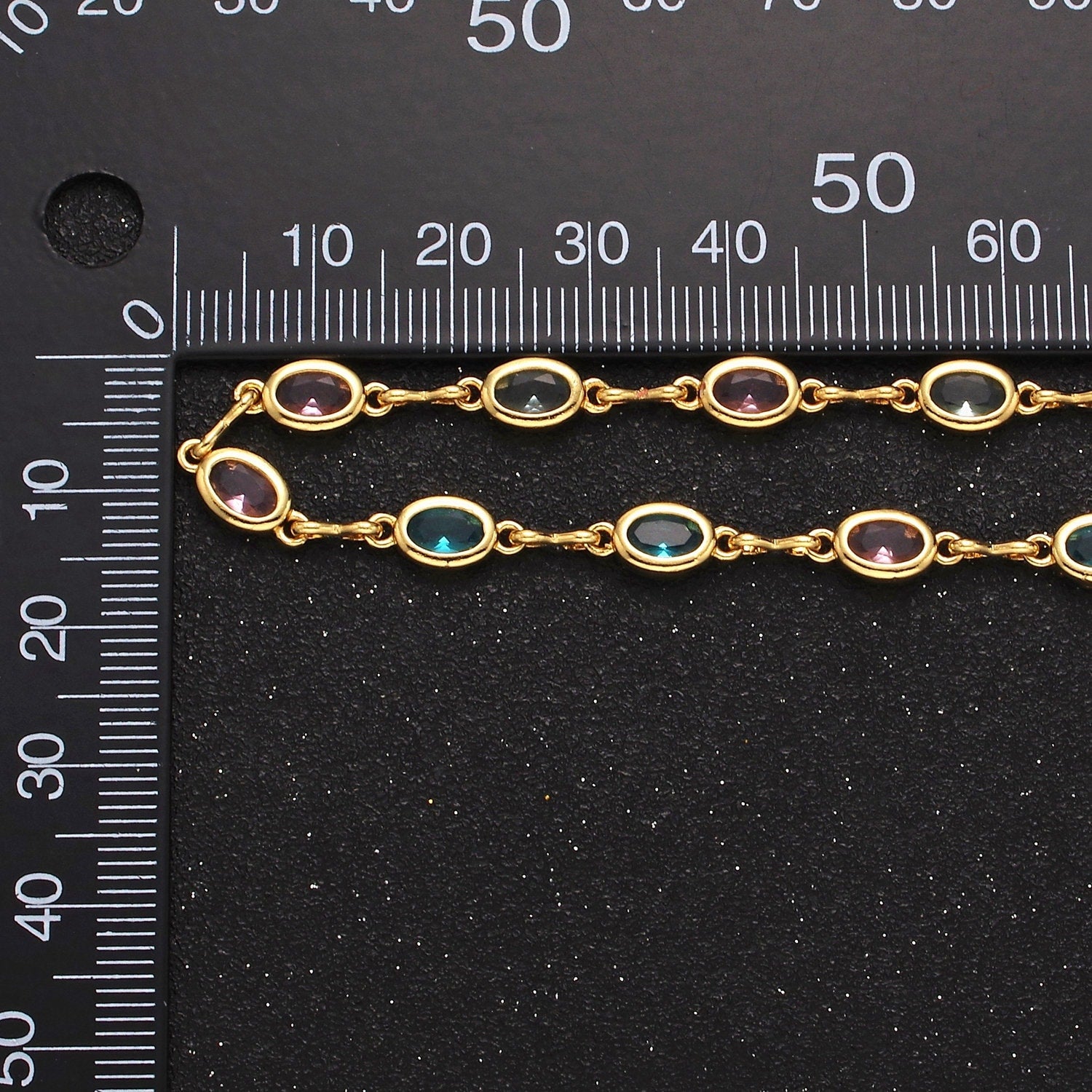 14K Gold Filled 5.3mm Multicolor Oval Bezel Cut CZ Figure Eight Link Designed Unfinished Chain by Yard For Jewelry Making | ROLL-1361