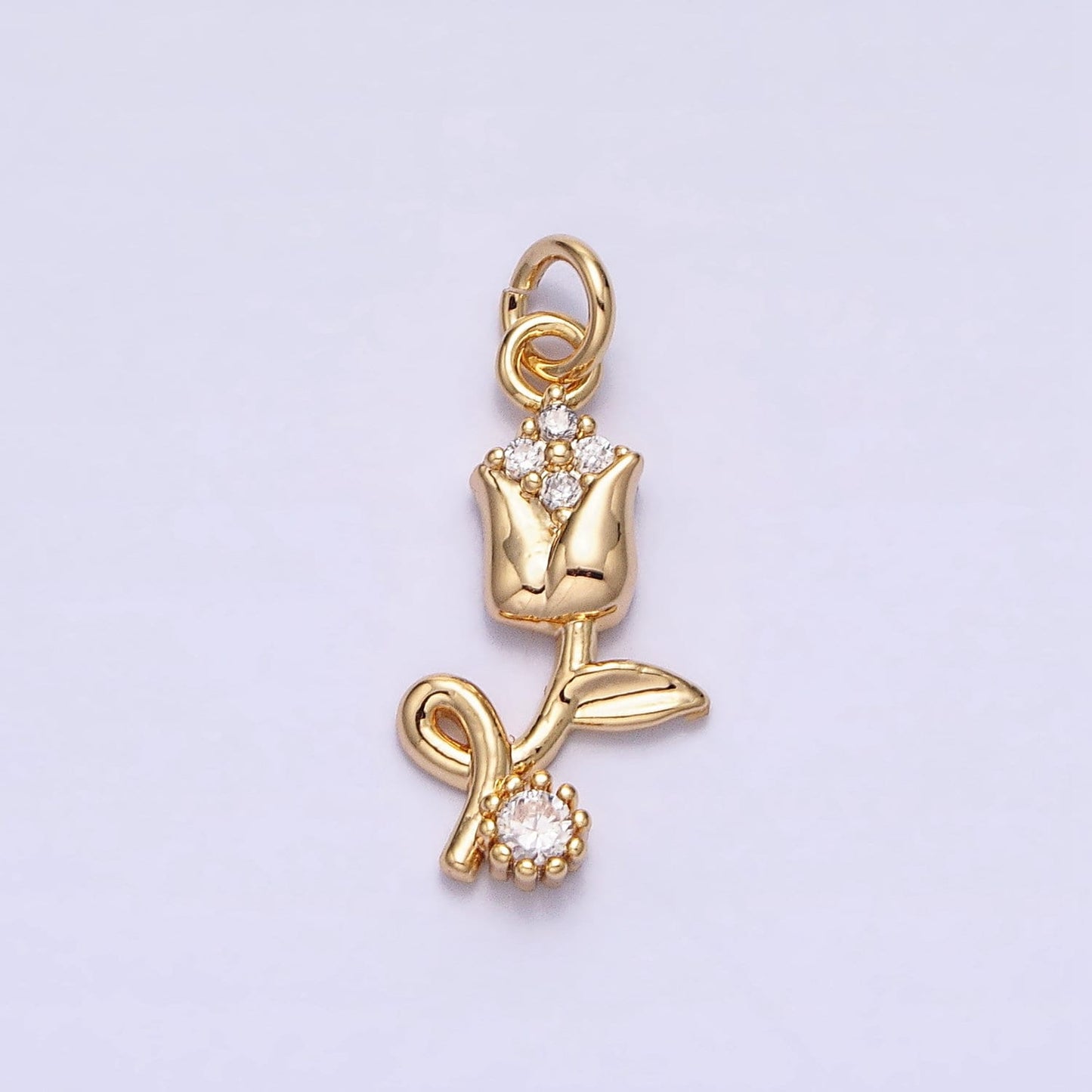 Gold Rose Flower 16K Gold Plated Tiny Charms, Gold Filled CZ Charm, Gold Floral charm Spring Colorful Jewelry Inspired ac500