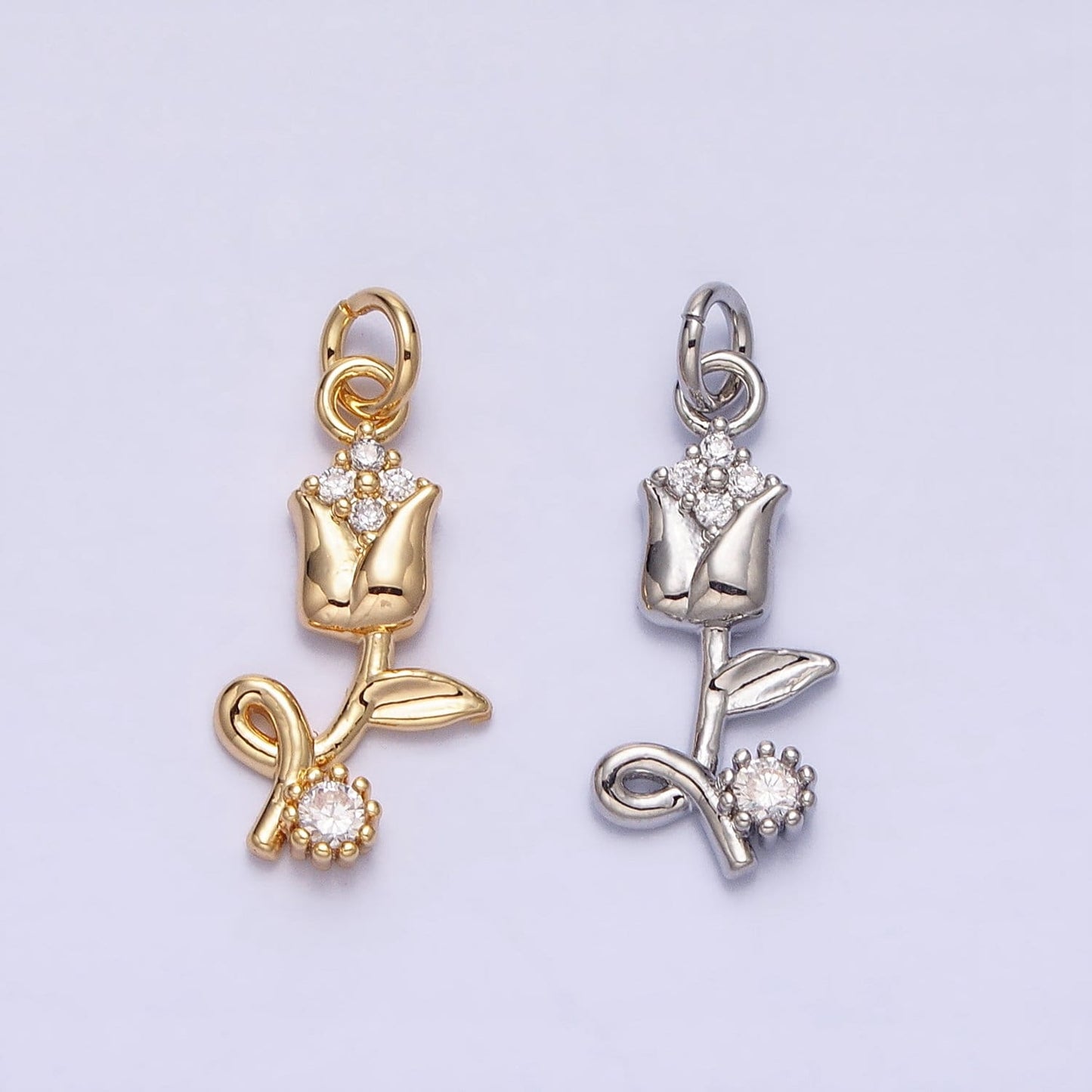 Gold Rose Flower 16K Gold Plated Tiny Charms, Gold Filled CZ Charm, Gold Floral charm Spring Colorful Jewelry Inspired ac500