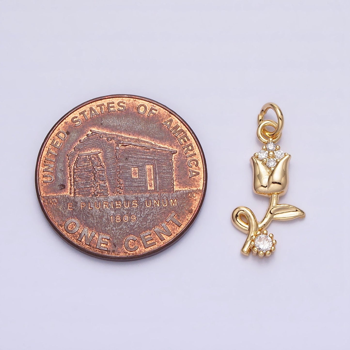 Gold Rose Flower 16K Gold Plated Tiny Charms, Gold Filled CZ Charm, Gold Floral charm Spring Colorful Jewelry Inspired ac500