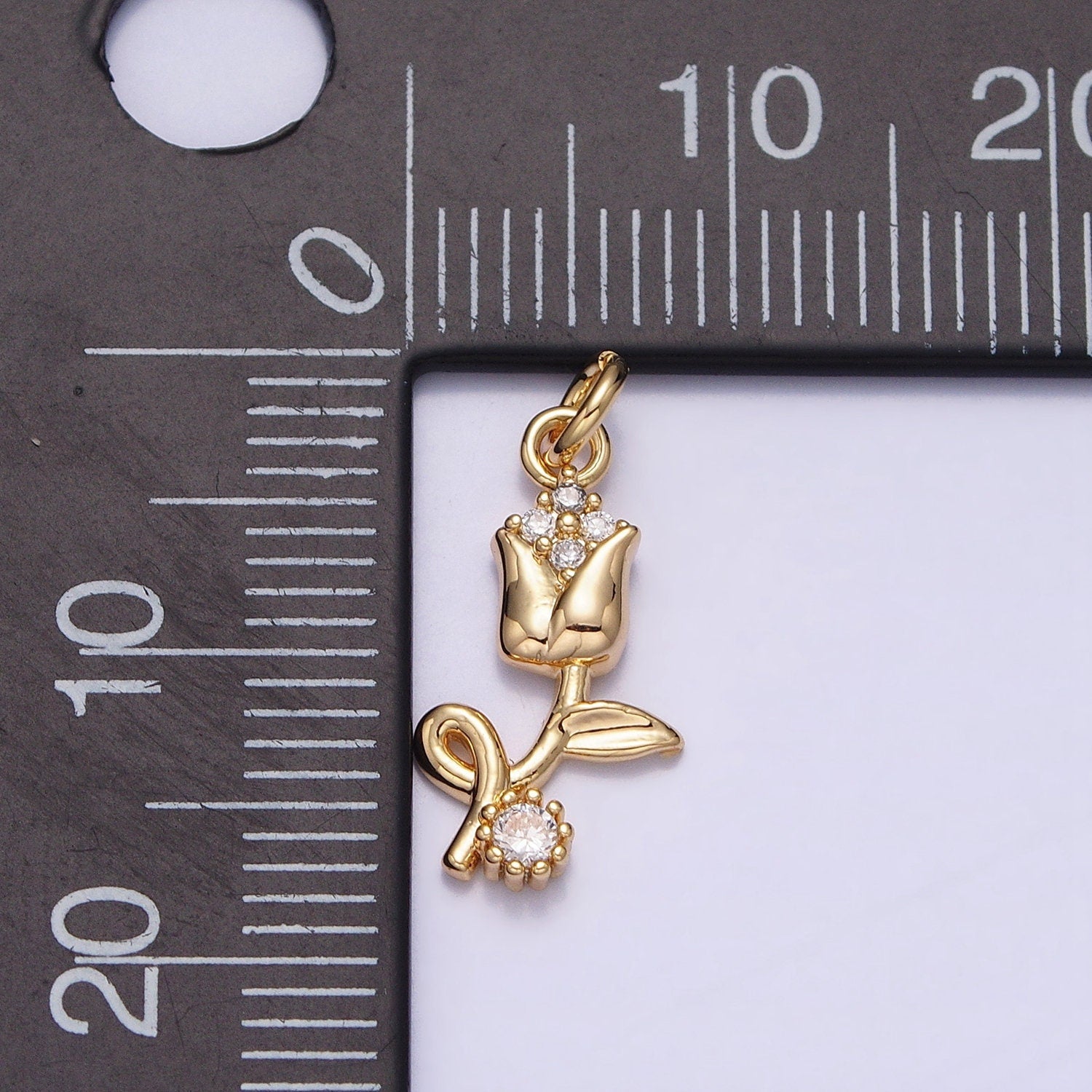 Gold Rose Flower 16K Gold Plated Tiny Charms, Gold Filled CZ Charm, Gold Floral charm Spring Colorful Jewelry Inspired ac500