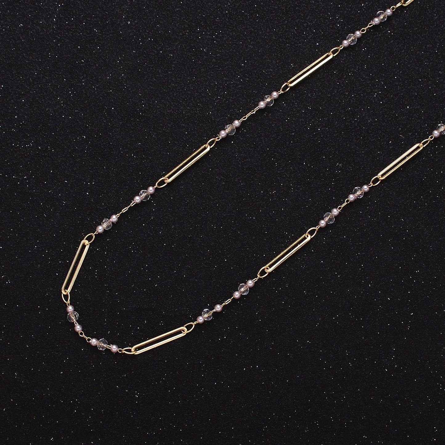 Fine Chain 16K Gold Filled 3mm White Shell Pearl Clear Rondell Paperclip Link Unfinished Chain in Gold & Silver | ROLL-1341 ROLL-1342