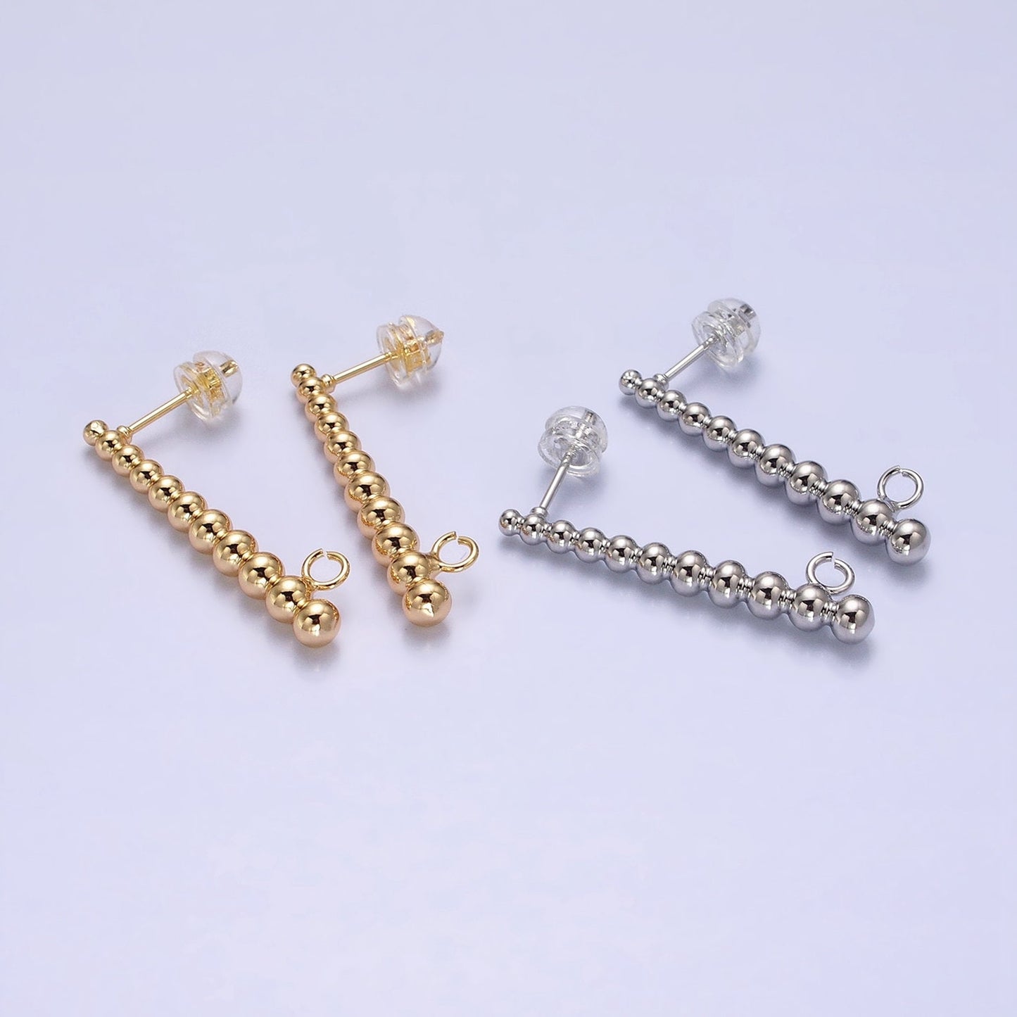 Gold Beaded Long Bar Studs Line Studs with Open link for Earring Component Jewelry Supply Z-182 Z-183