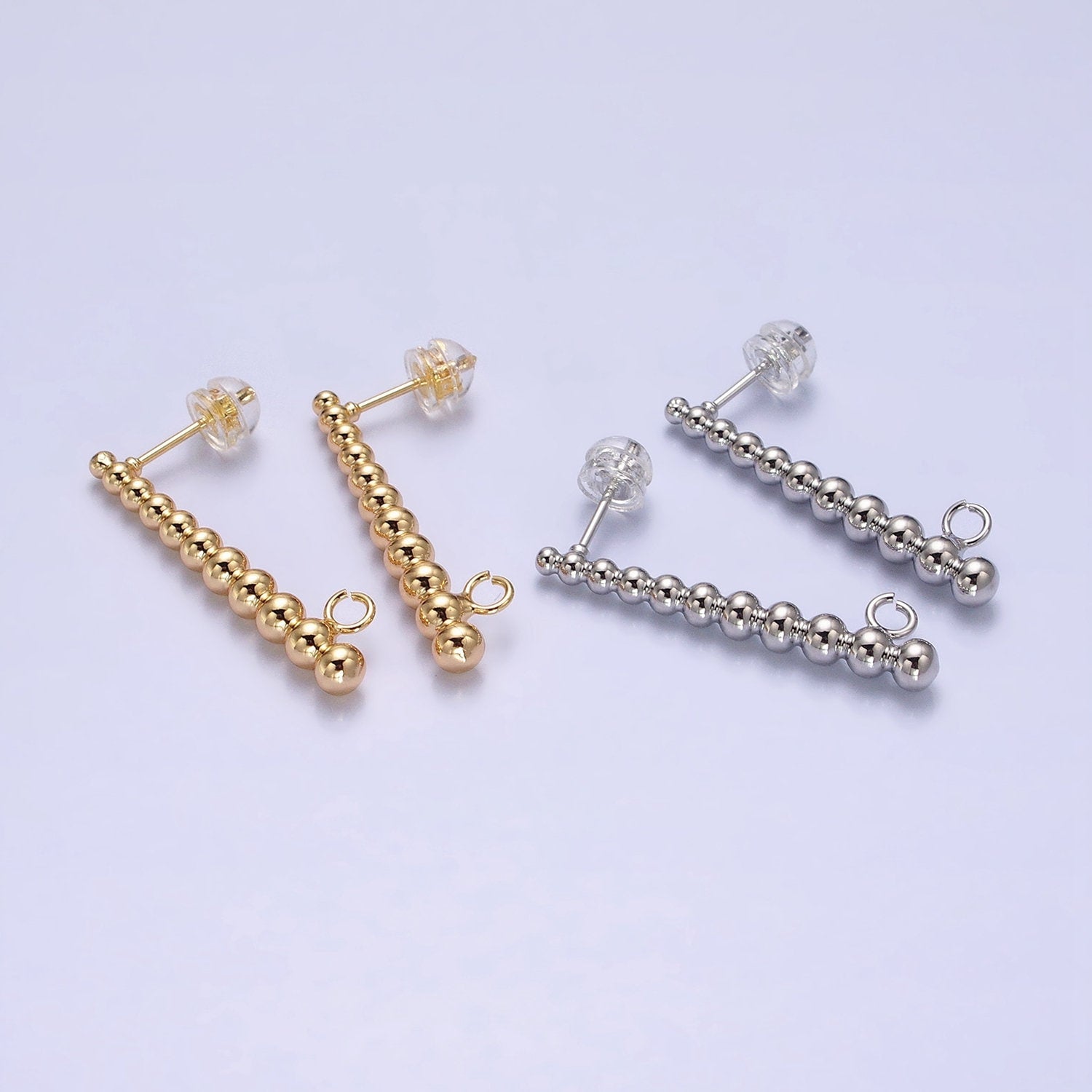 Gold Beaded Long Bar Studs Line Studs with Open link for Earring Component Jewelry Supply Z-182 Z-183