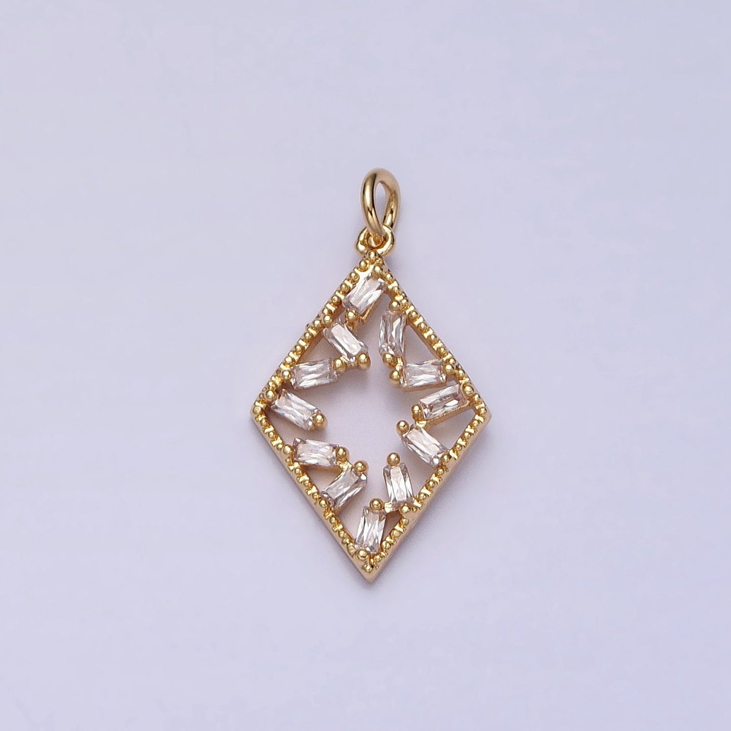 Dainty Rhombus Charm Geometric Dangle Charm Necklace Earring Bracelet Pendant Baguette CZ Diamond Lariat Gold Micro pave AC1211