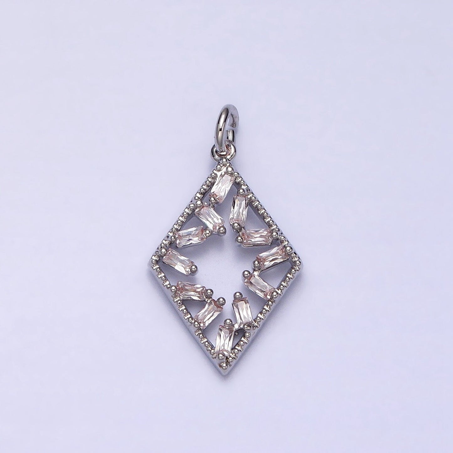 Dainty Rhombus Charm Geometric Dangle Charm Necklace Earring Bracelet Pendant Baguette CZ Diamond Lariat Gold Micro pave AC1211