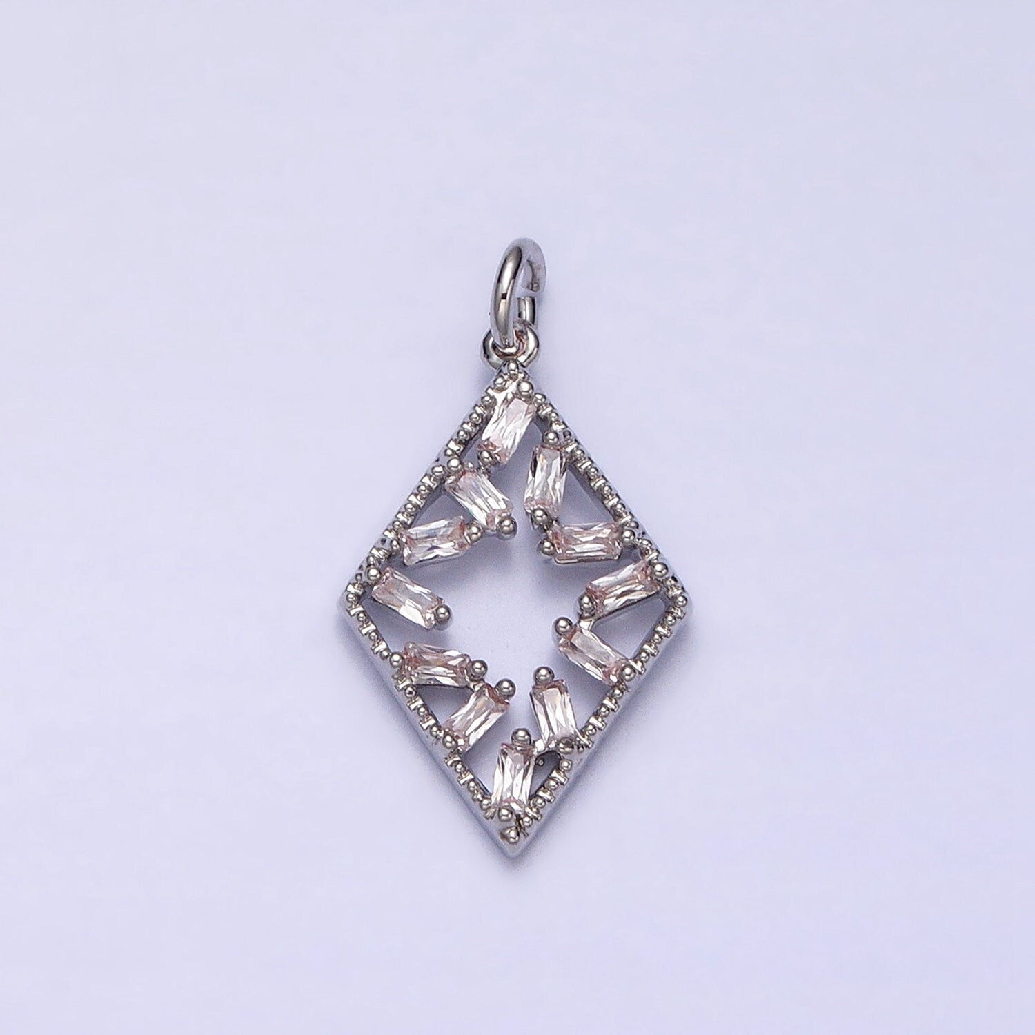Dainty Rhombus Charm Geometric Dangle Charm Necklace Earring Bracelet Pendant Baguette CZ Diamond Lariat Gold Micro pave AC1211