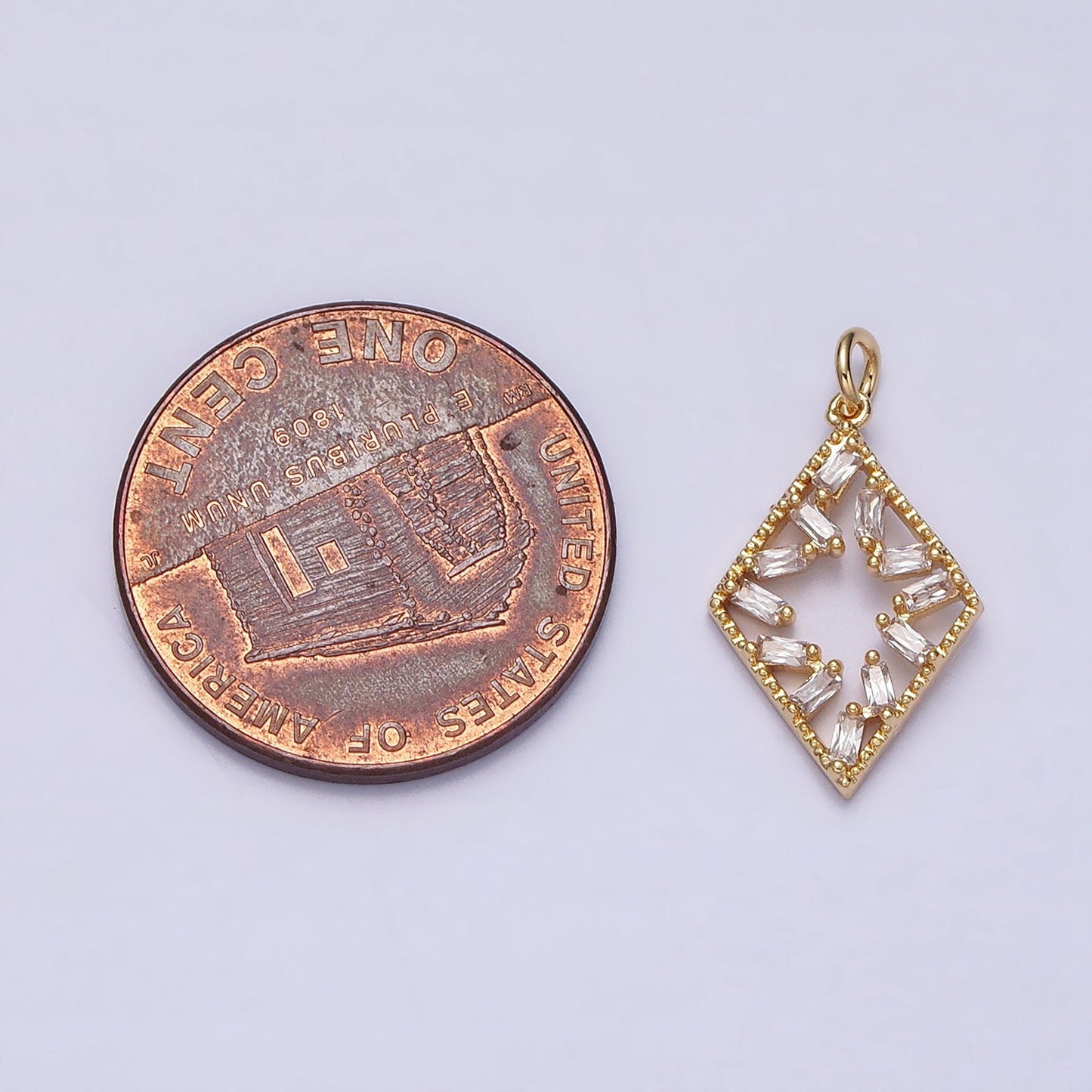 Dainty Rhombus Charm Geometric Dangle Charm Necklace Earring Bracelet Pendant Baguette CZ Diamond Lariat Gold Micro pave AC1211