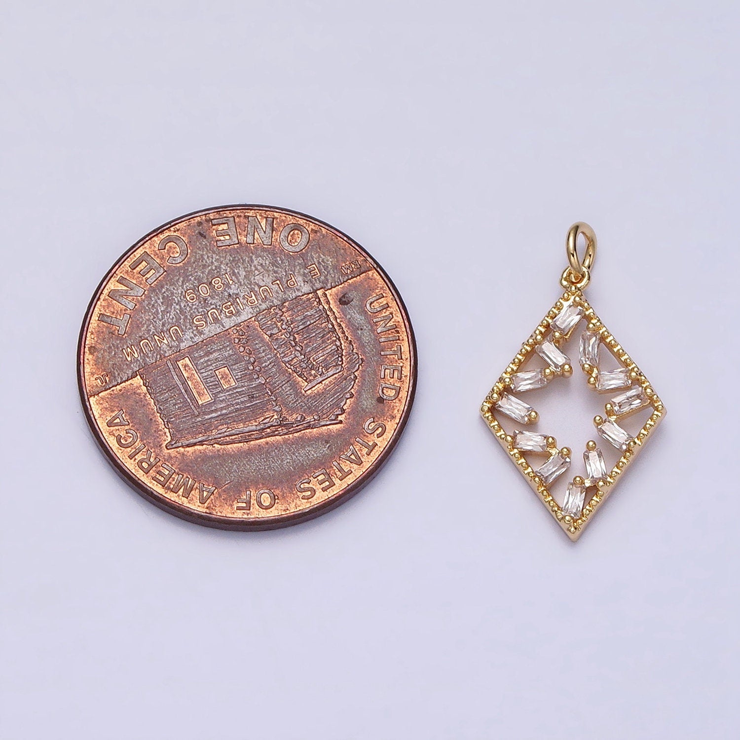 Dainty Rhombus Charm Geometric Dangle Charm Necklace Earring Bracelet Pendant Baguette CZ Diamond Lariat Gold Micro pave AC1211