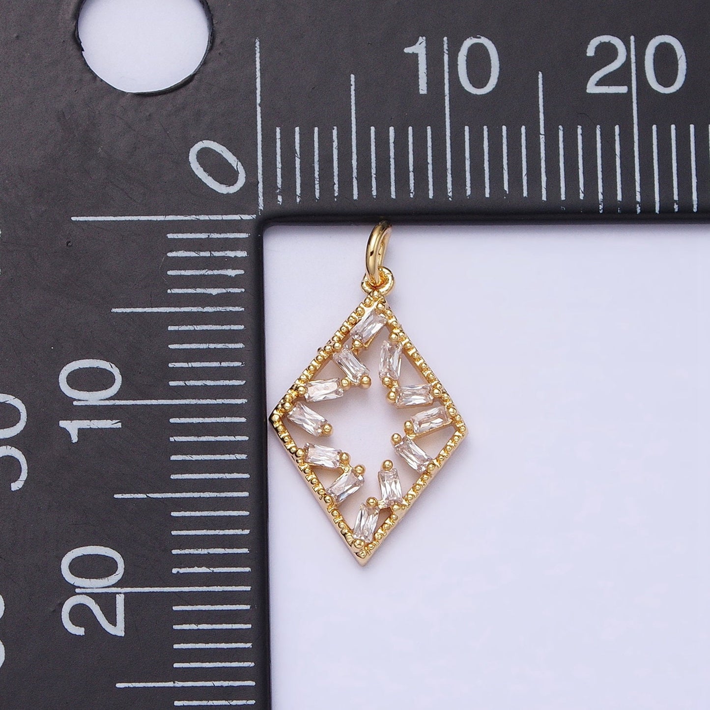 Dainty Rhombus Charm Geometric Dangle Charm Necklace Earring Bracelet Pendant Baguette CZ Diamond Lariat Gold Micro pave AC1211