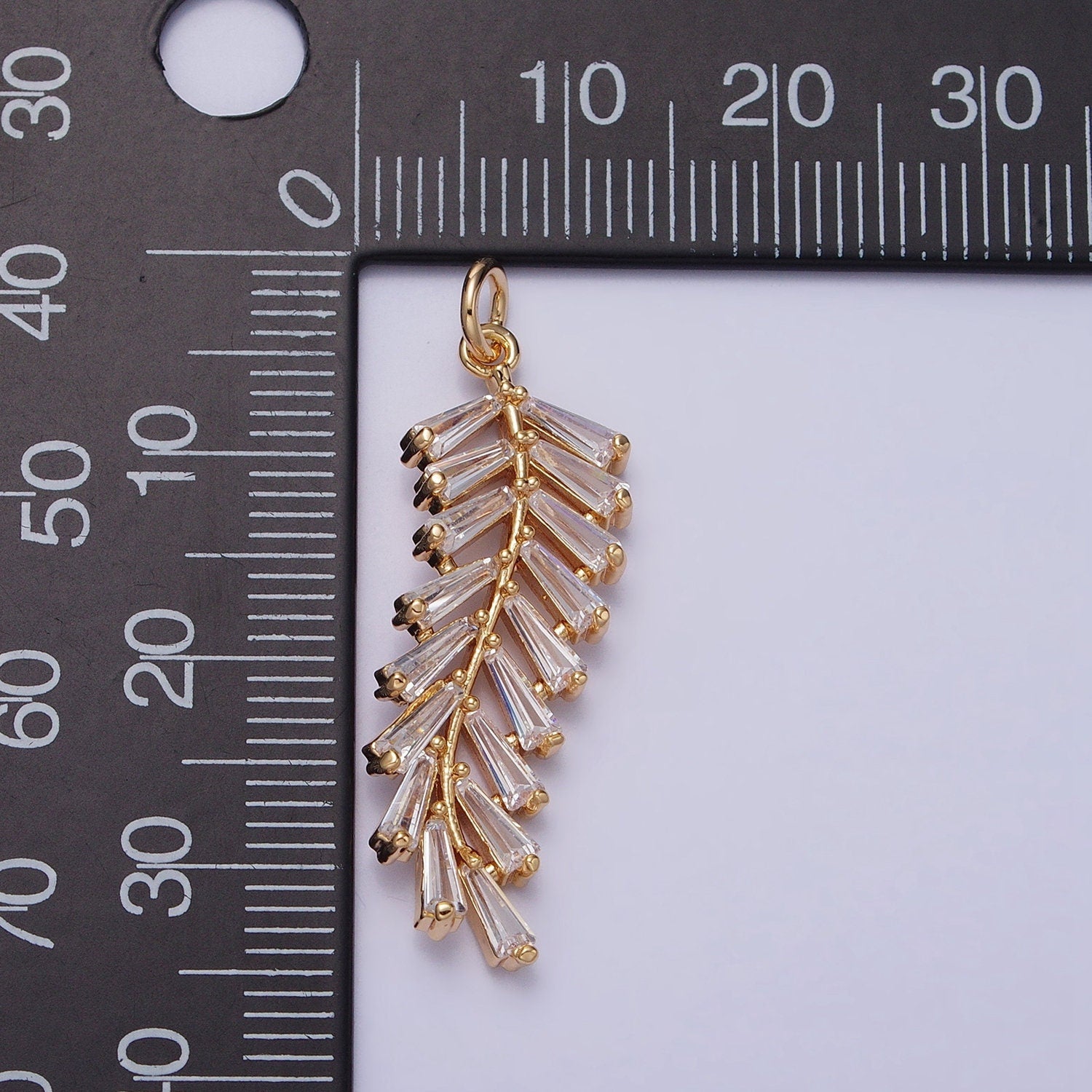 Gold Olive Branch Charm, Clear Baguette Cz Leaf Charm Pendant Jewelry Supplies AC467 AC468