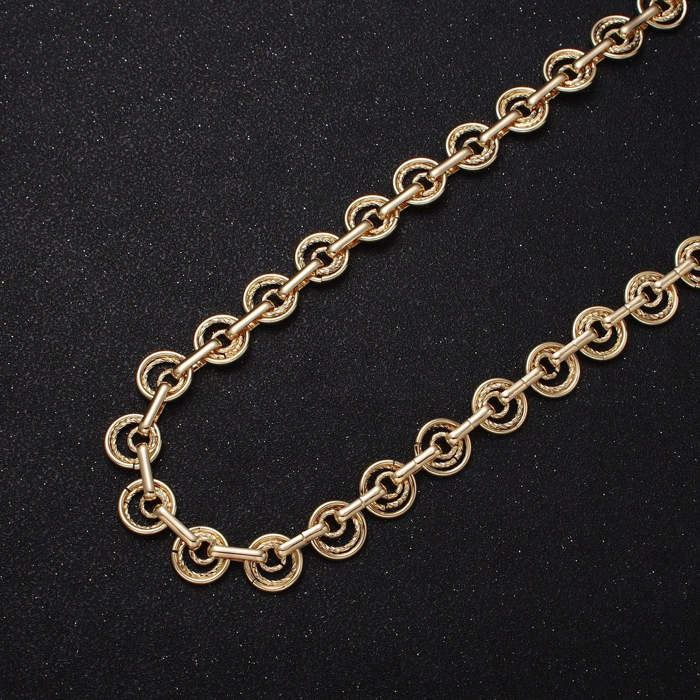 16k Gold Filled Statement Designed Textured Round Disc Link Unfinished Statement Chain by Yard in Gold & Silver | ROLL-1135, ROLL-1136