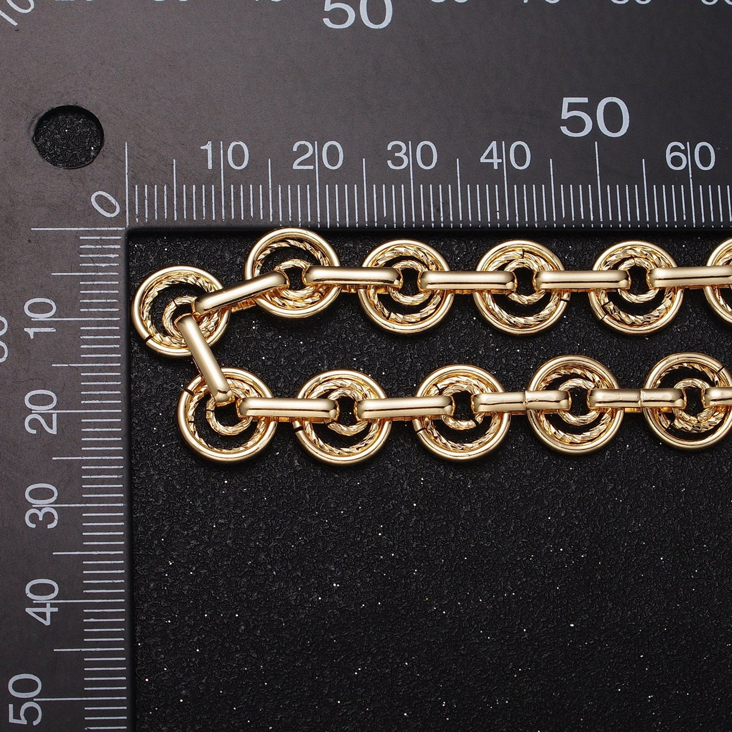 16k Gold Filled Statement Designed Textured Round Disc Link Unfinished Statement Chain by Yard in Gold & Silver | ROLL-1135, ROLL-1136