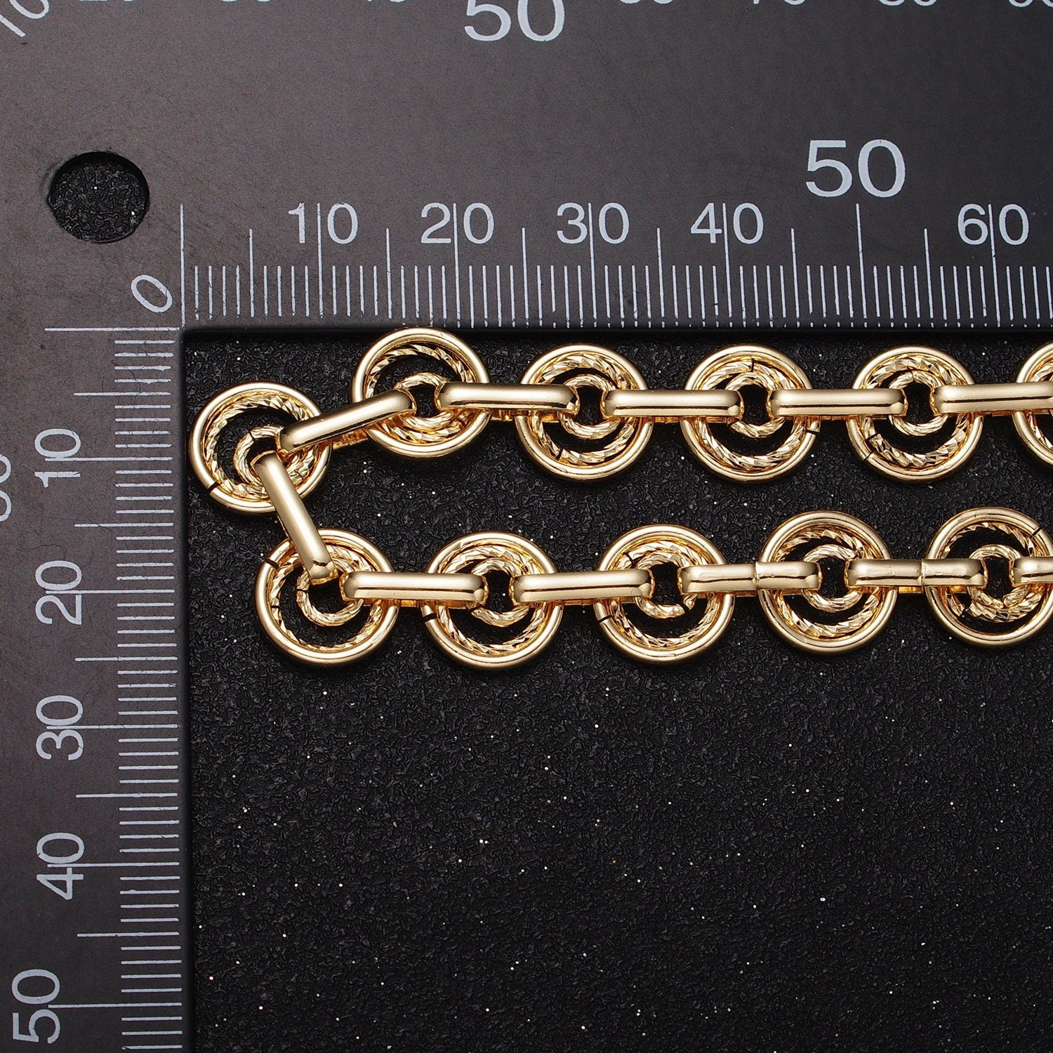16k Gold Filled Statement Designed Textured Round Disc Link Unfinished Statement Chain by Yard in Gold & Silver | ROLL-1135, ROLL-1136