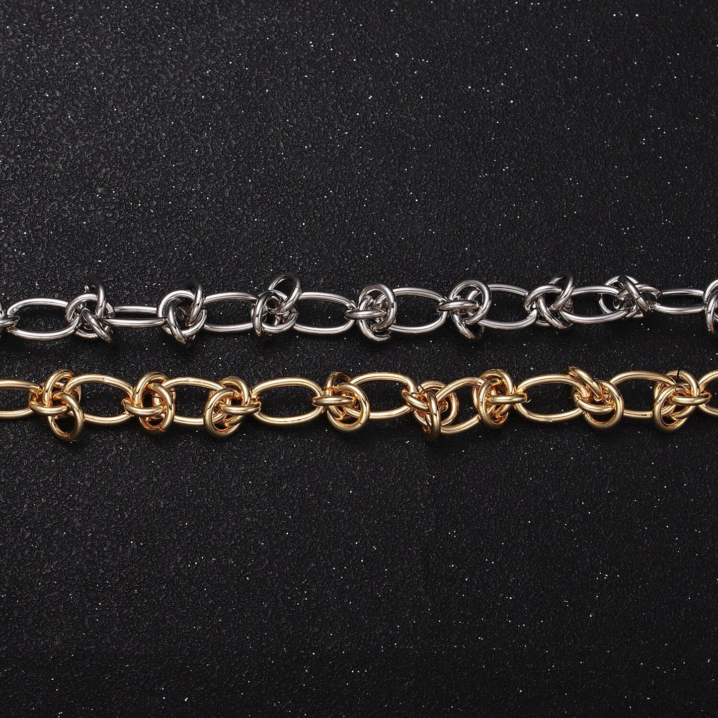 Medium 7.5mm Gold Silver Knot Link Chain by Yard Thick Barbed Wire Unfinished Chain for Necklaces Bracelets Jewelry Making | ROLL-1145