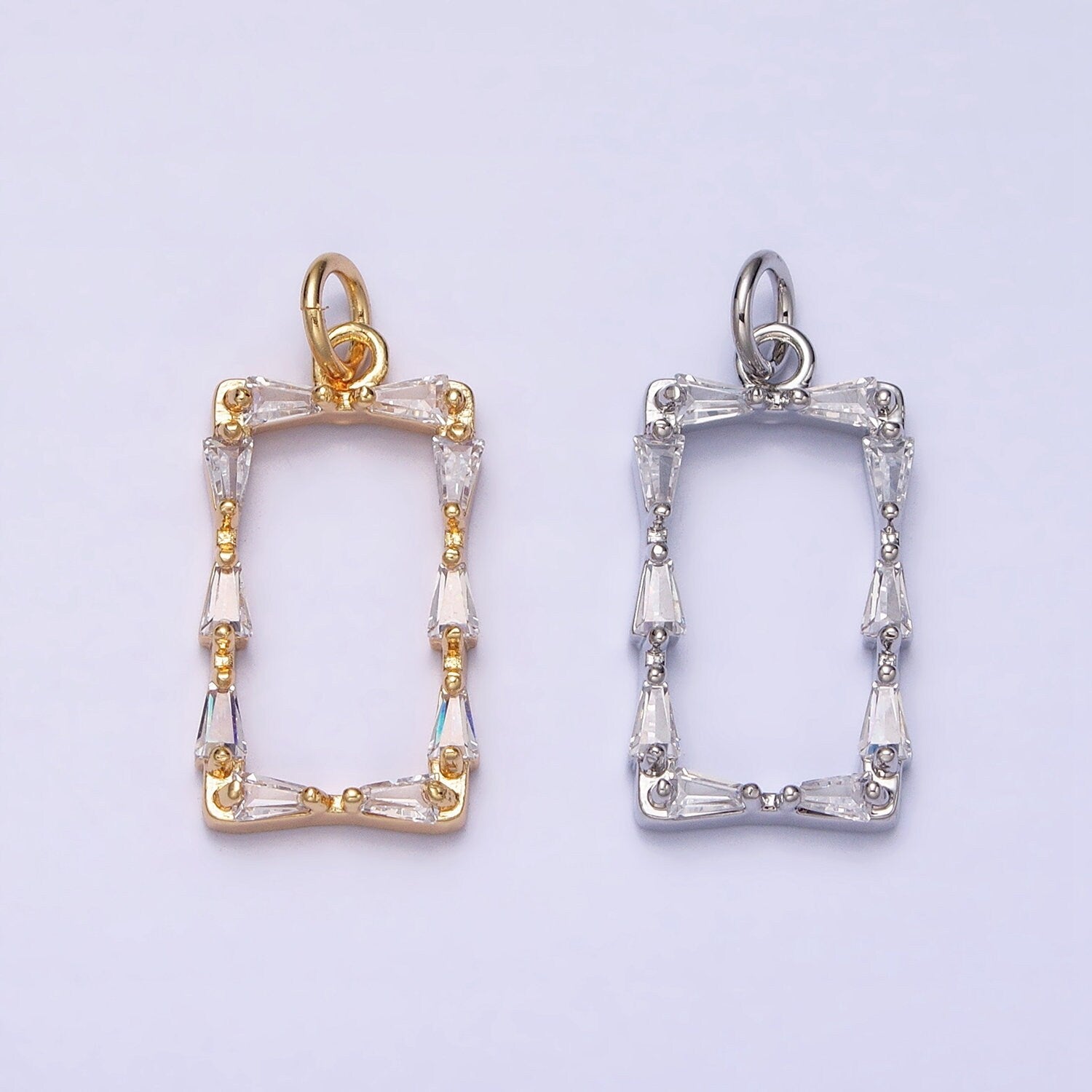 Mini Gold Baguette CZ Stone Geometric Rectangle Charm Pendant Silver Frame Charm AC498 AC499